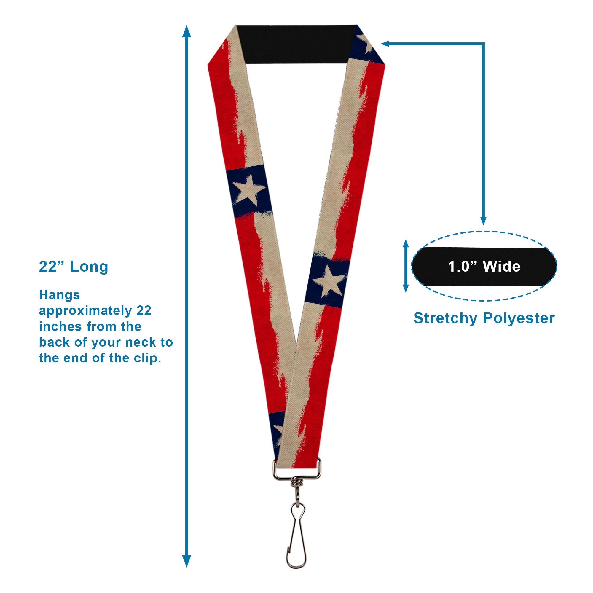 Lanyard - 1.0" - Texas Flag CLOSE-UP Distressed Painting Lanyards Buckle-Down
