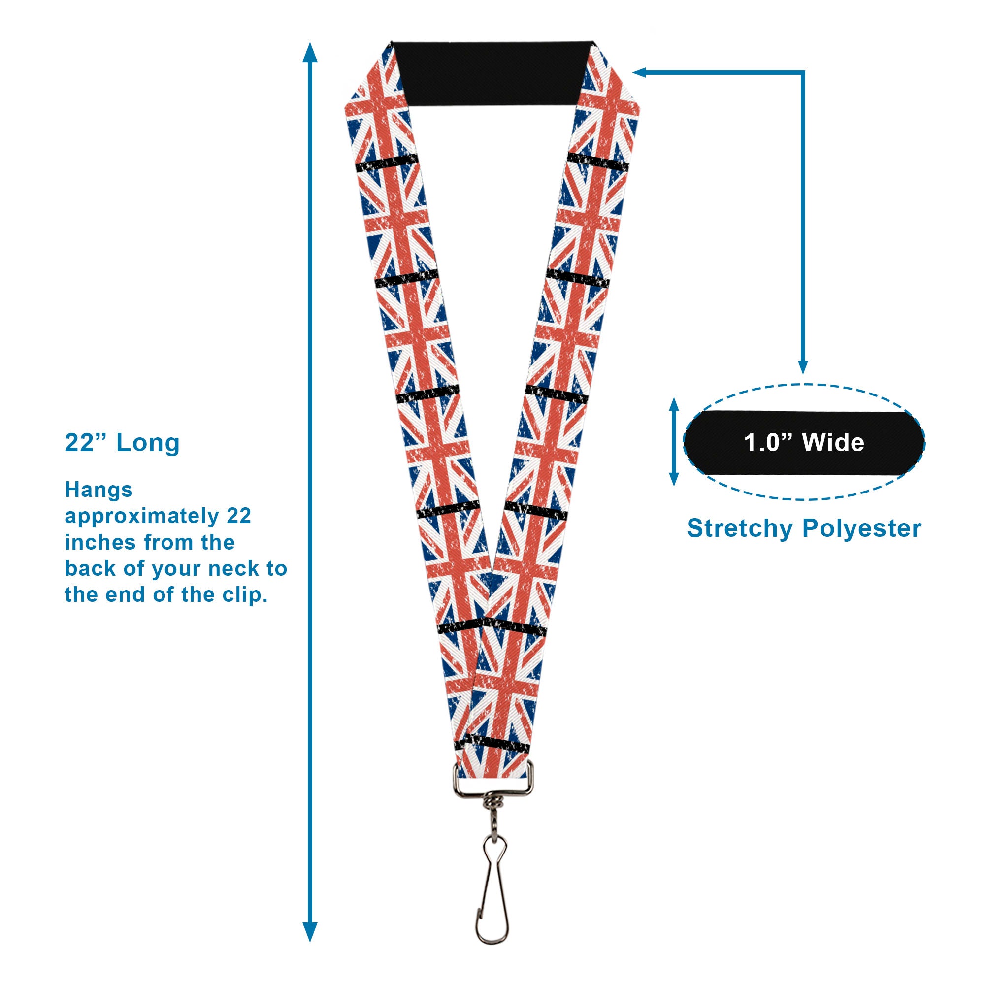 Lanyard - 1.0" - United Kingdom Flags Weathered Lanyards Buckle-Down