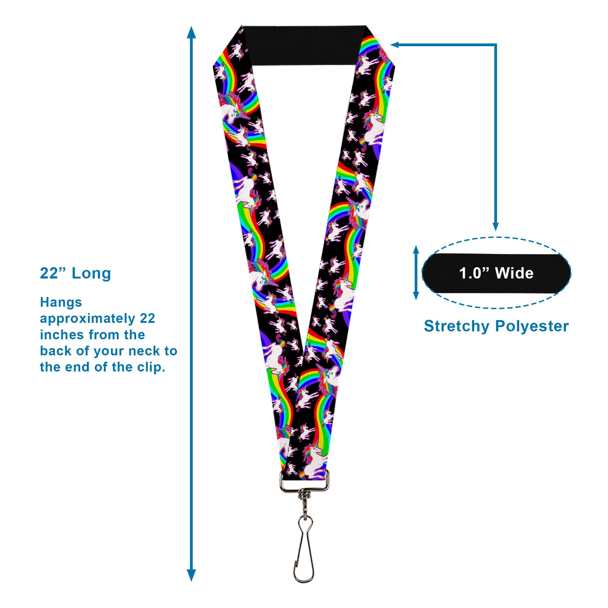 Lanyard - 1.0" - Unicorns Rainbow Swirl Black Lanyards Buckle-Down
