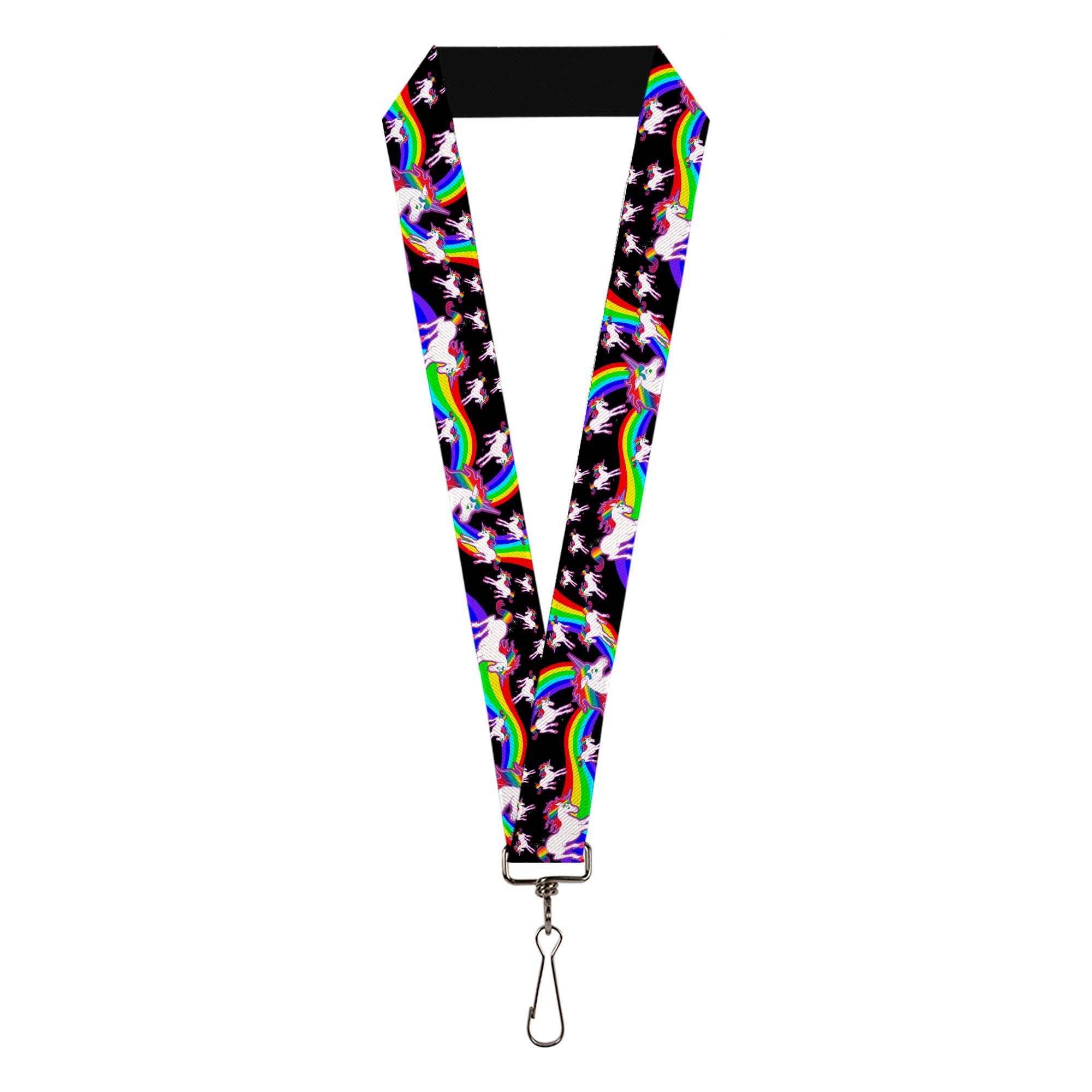 Lanyard - 1.0" - Unicorns Rainbow Swirl Black Lanyards Buckle-Down