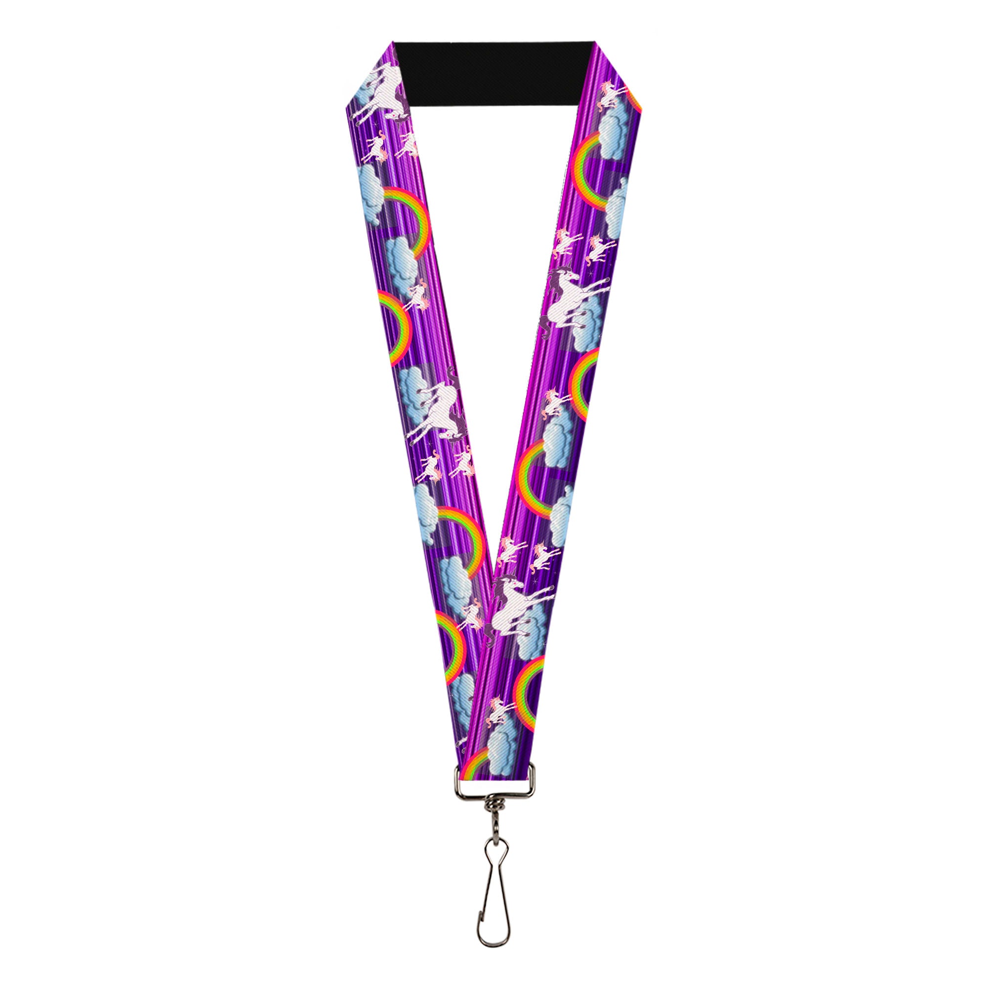 Lanyard - 1.0" - Unicorns Rainbows w Stripes Purple Lanyards Buckle-Down