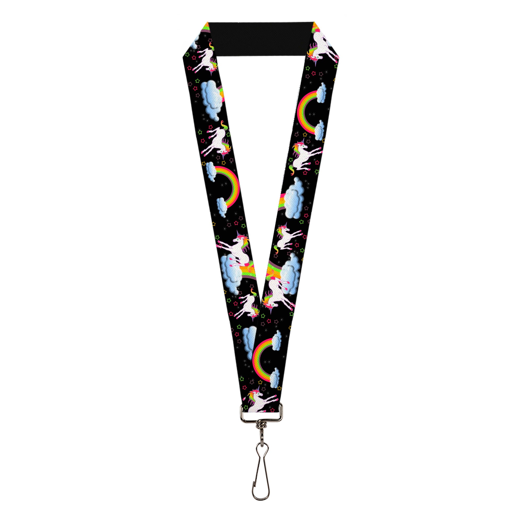 Lanyard - 1.0" - Unicorns Rainbows Stars Black Lanyards Buckle-Down