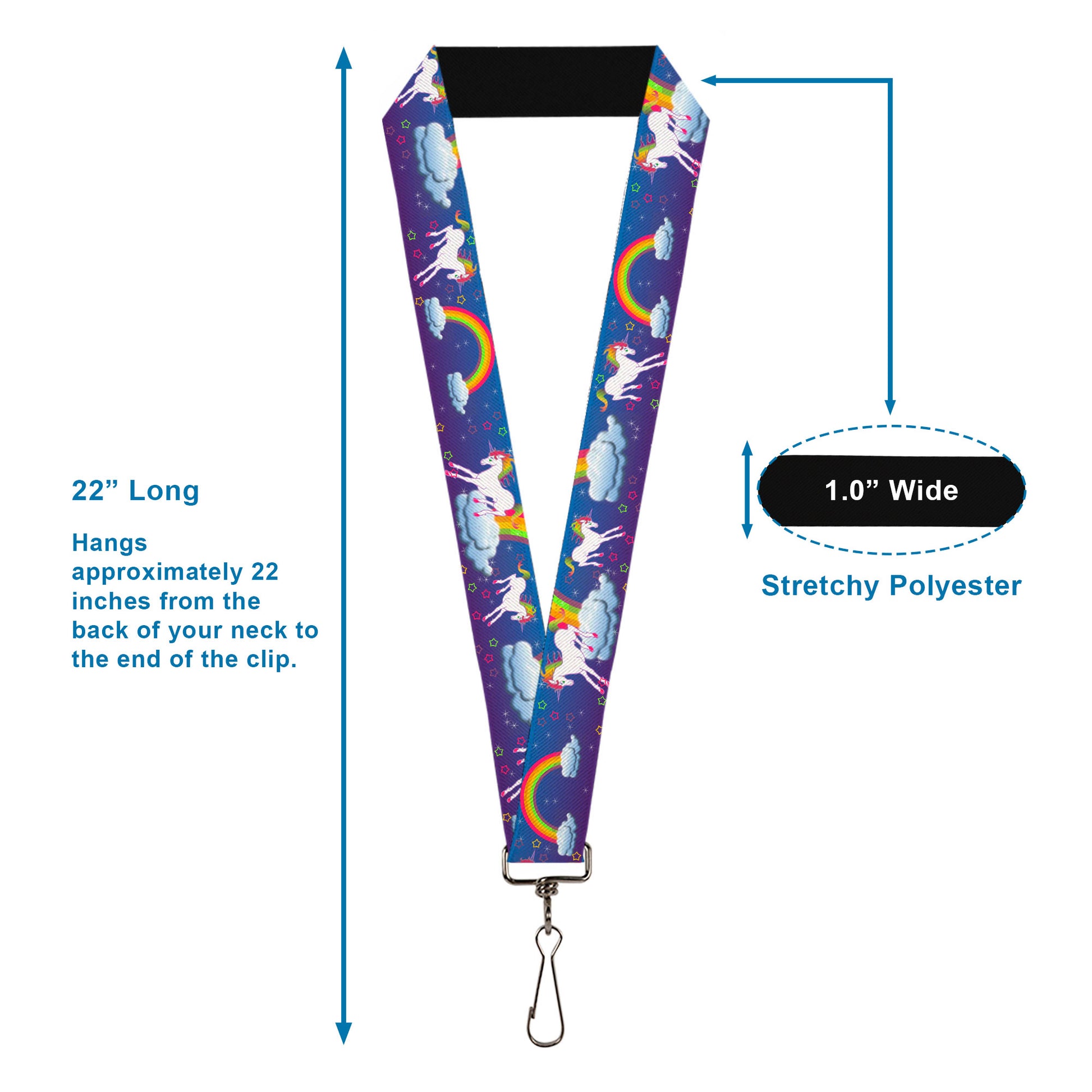 Lanyard - 1.0" - Unicorns Rainbows Stars Blue Purple Lanyards Buckle-Down