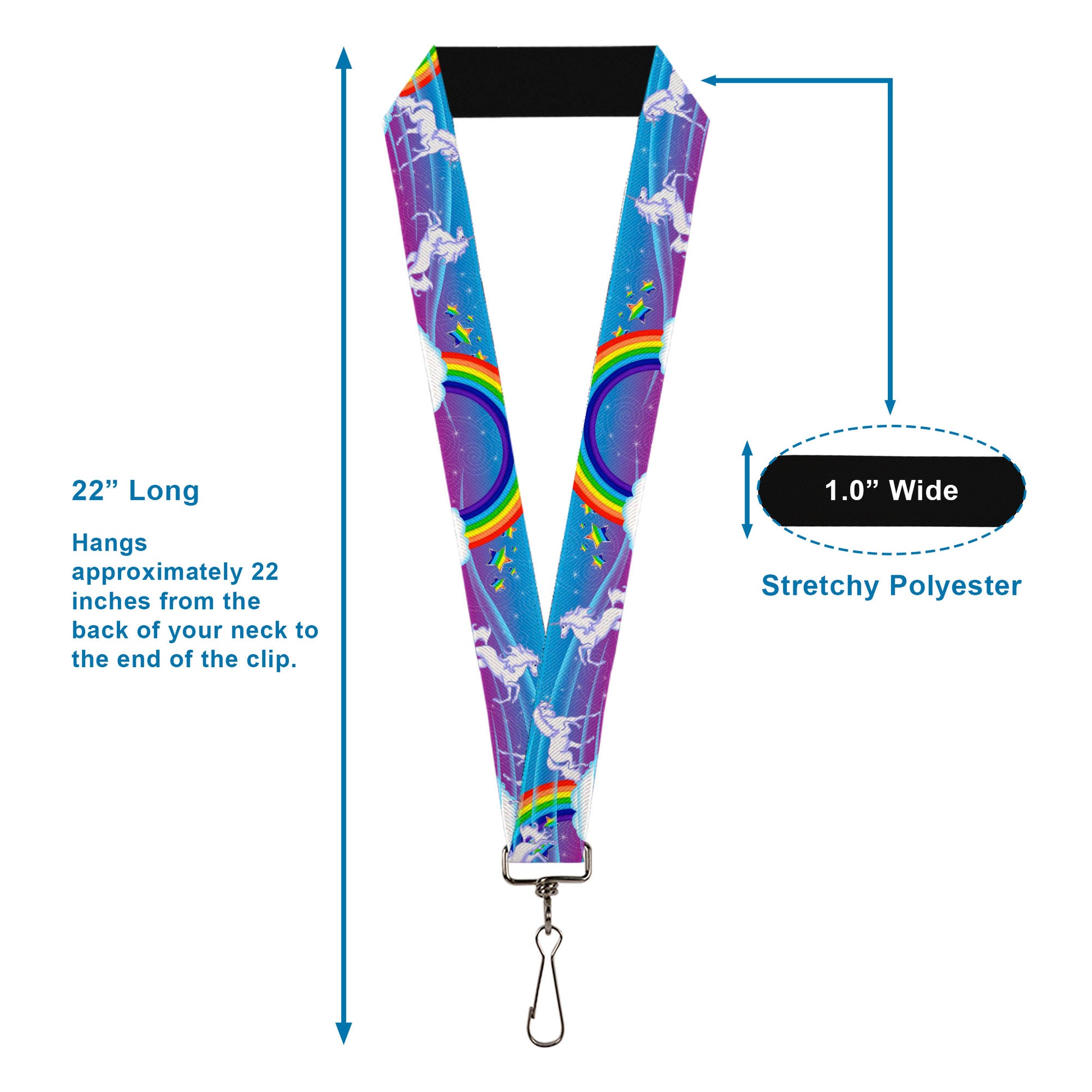 Lanyard - 1.0" - Unicorns Rainbows Stars Blue Rainbow White Lanyards Buckle-Down
