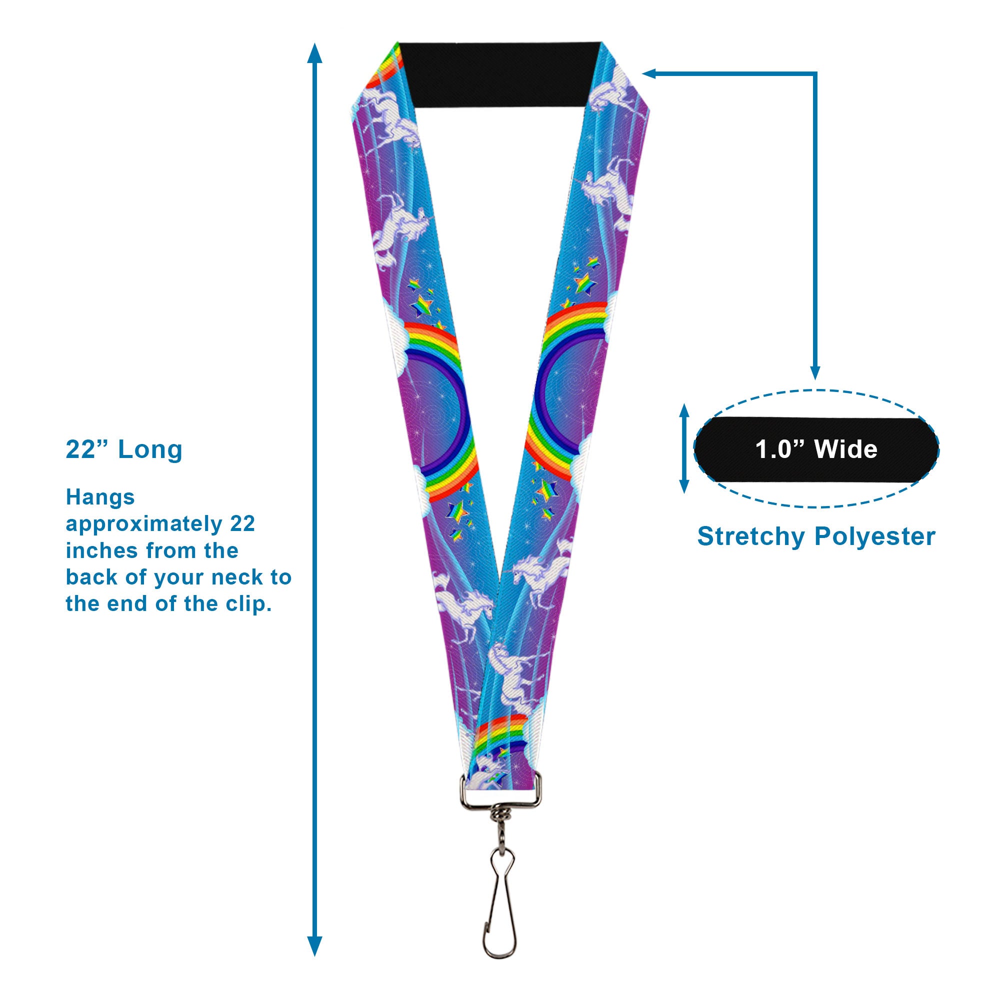 Lanyard - 1.0" - Unicorns Rainbows Stars Blue Rainbow White Lanyards Buckle-Down