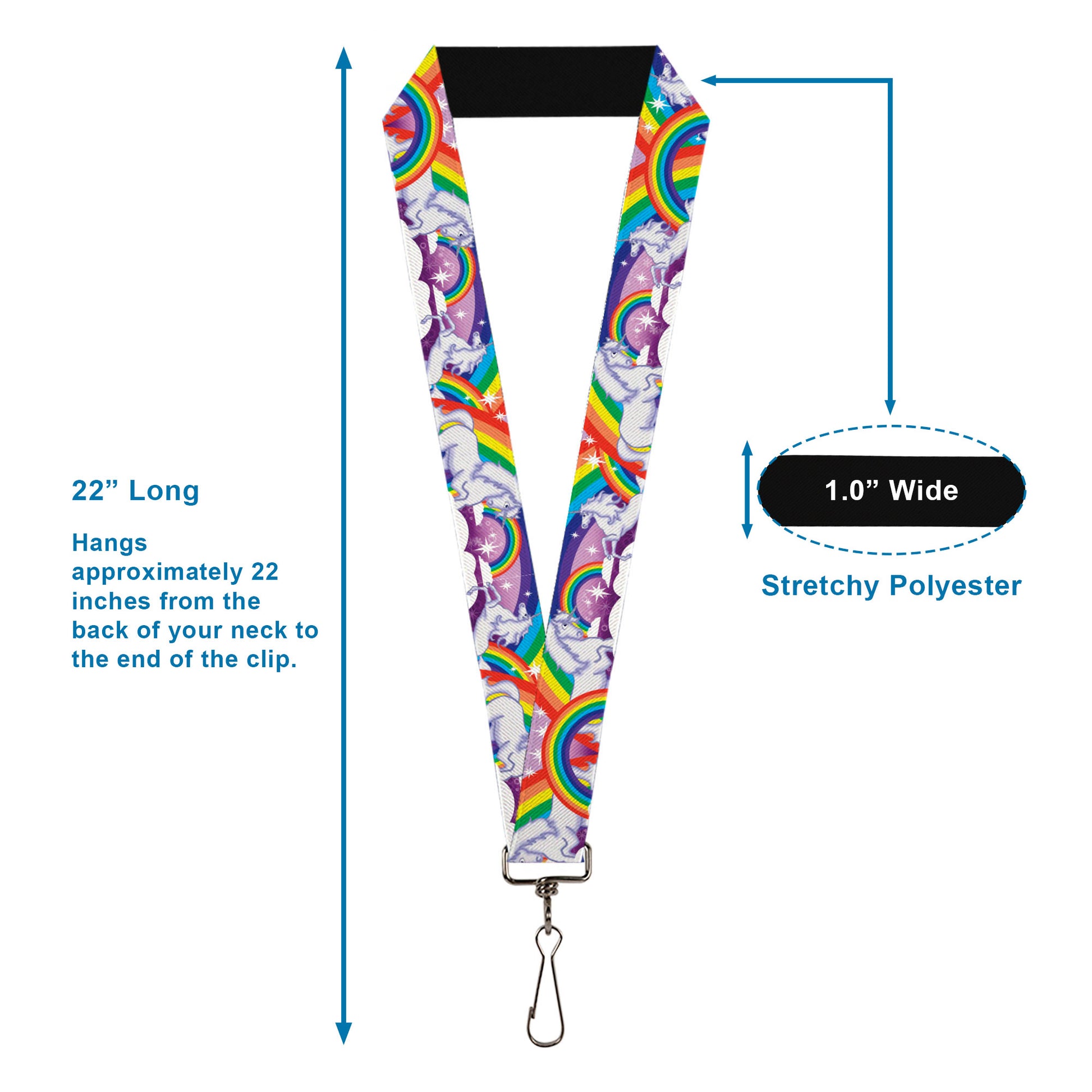 Lanyard - 1.0" - Unicorns in Rainbows w Sparkles Purple Lanyards Buckle-Down