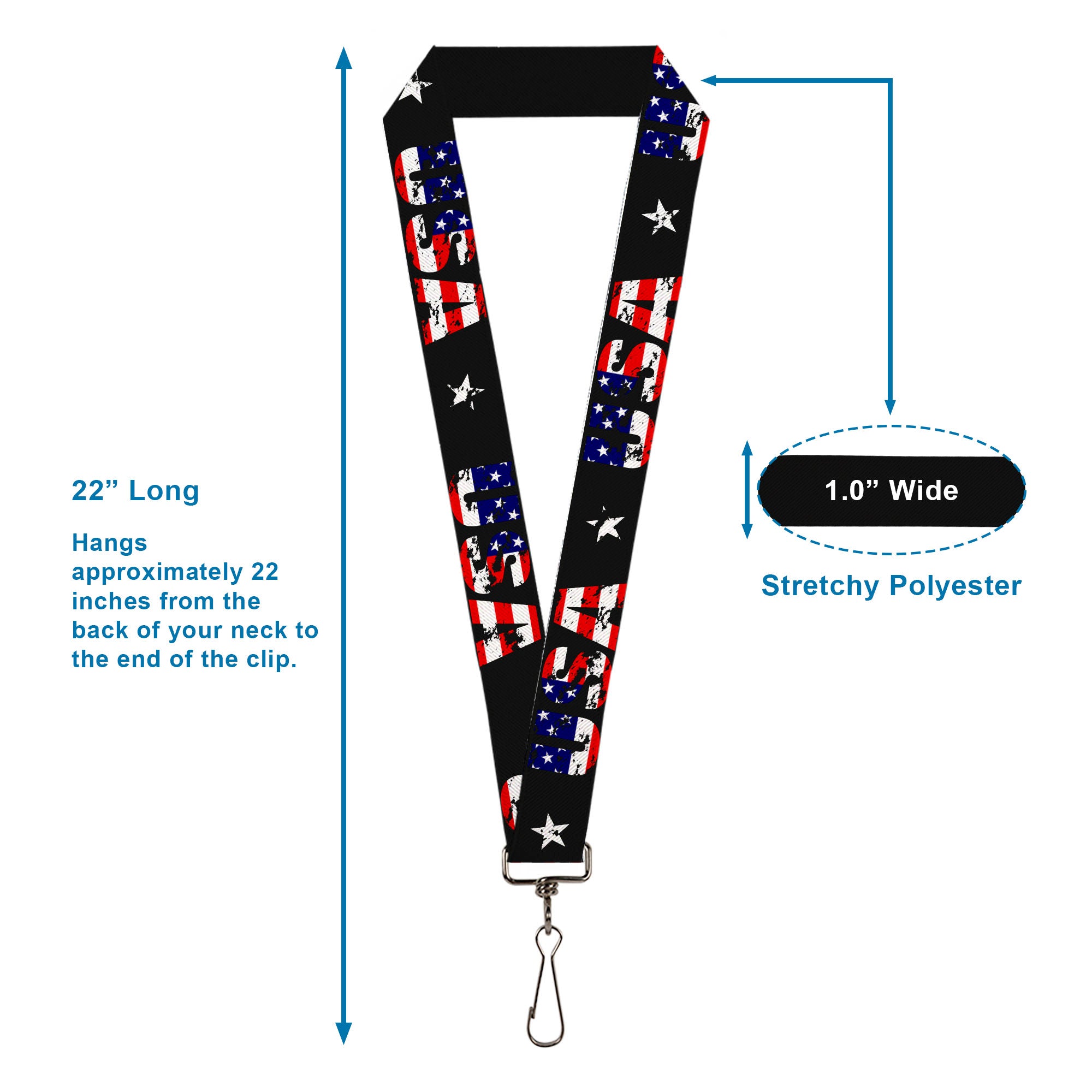 Lanyard - 1.0" - USA w Star Black US Flags Lanyards Buckle-Down