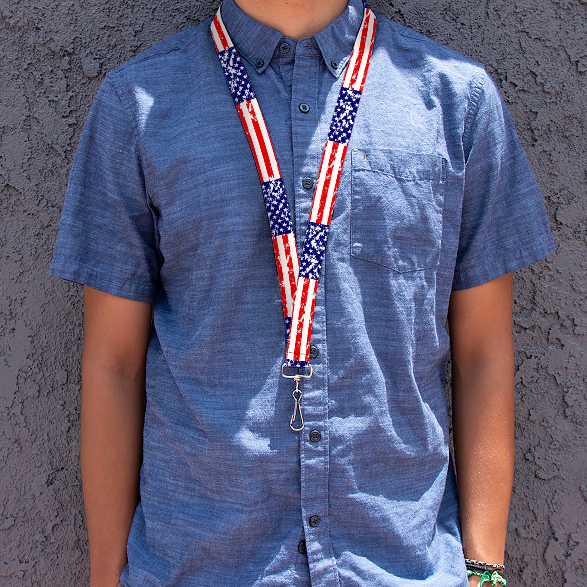 Lanyard - 1.0" - United States Flags CLOSE-UP Weathered Lanyards Buckle-Down