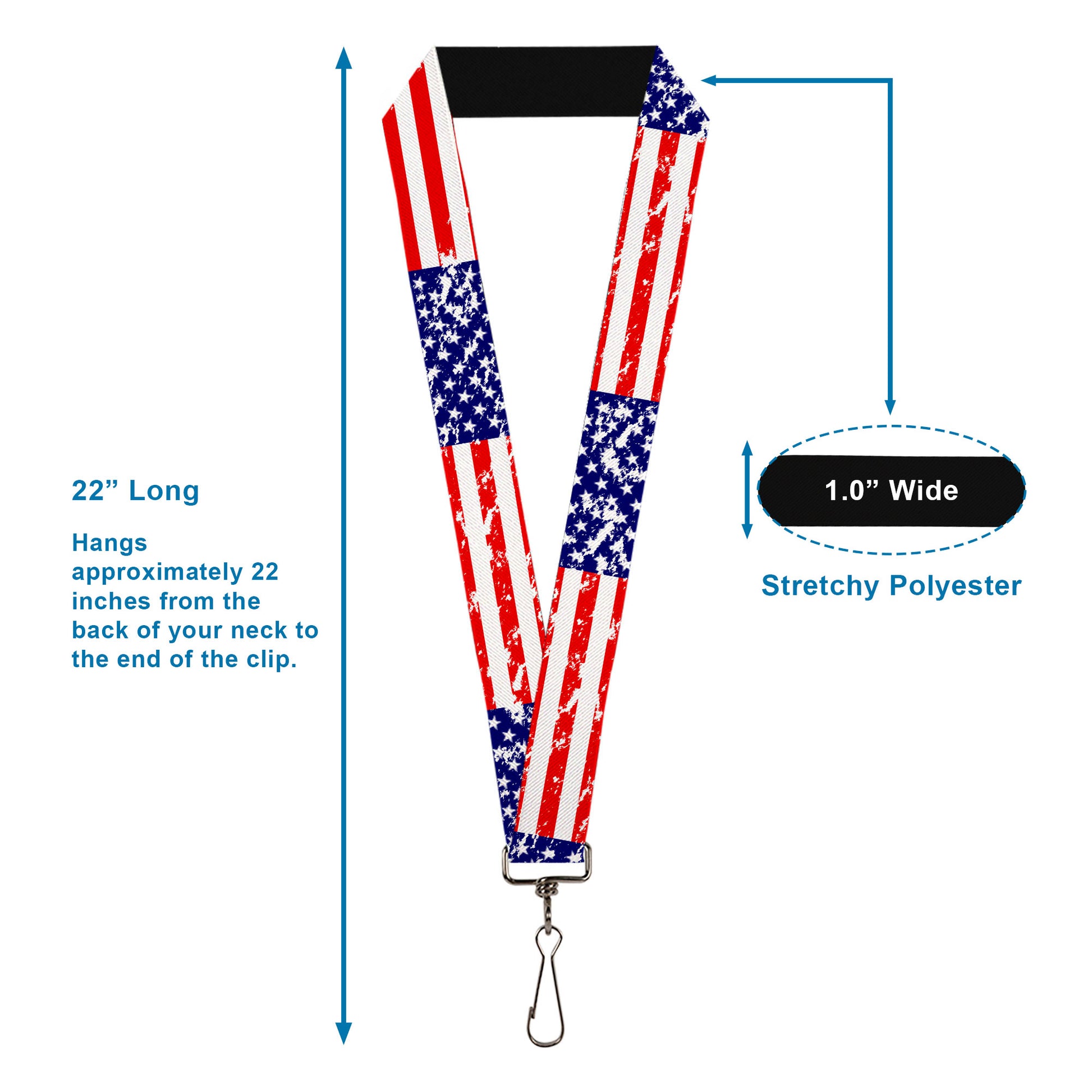 Lanyard - 1.0" - United States Flags CLOSE-UP Weathered Lanyards Buckle-Down