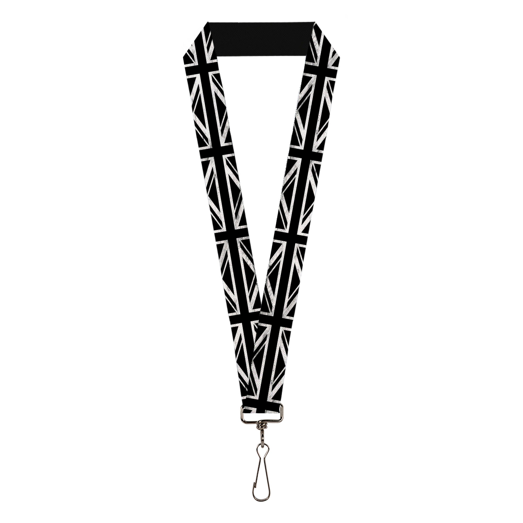 Lanyard - 1.0" - Union Jack Distressed Black White Lanyards Buckle-Down