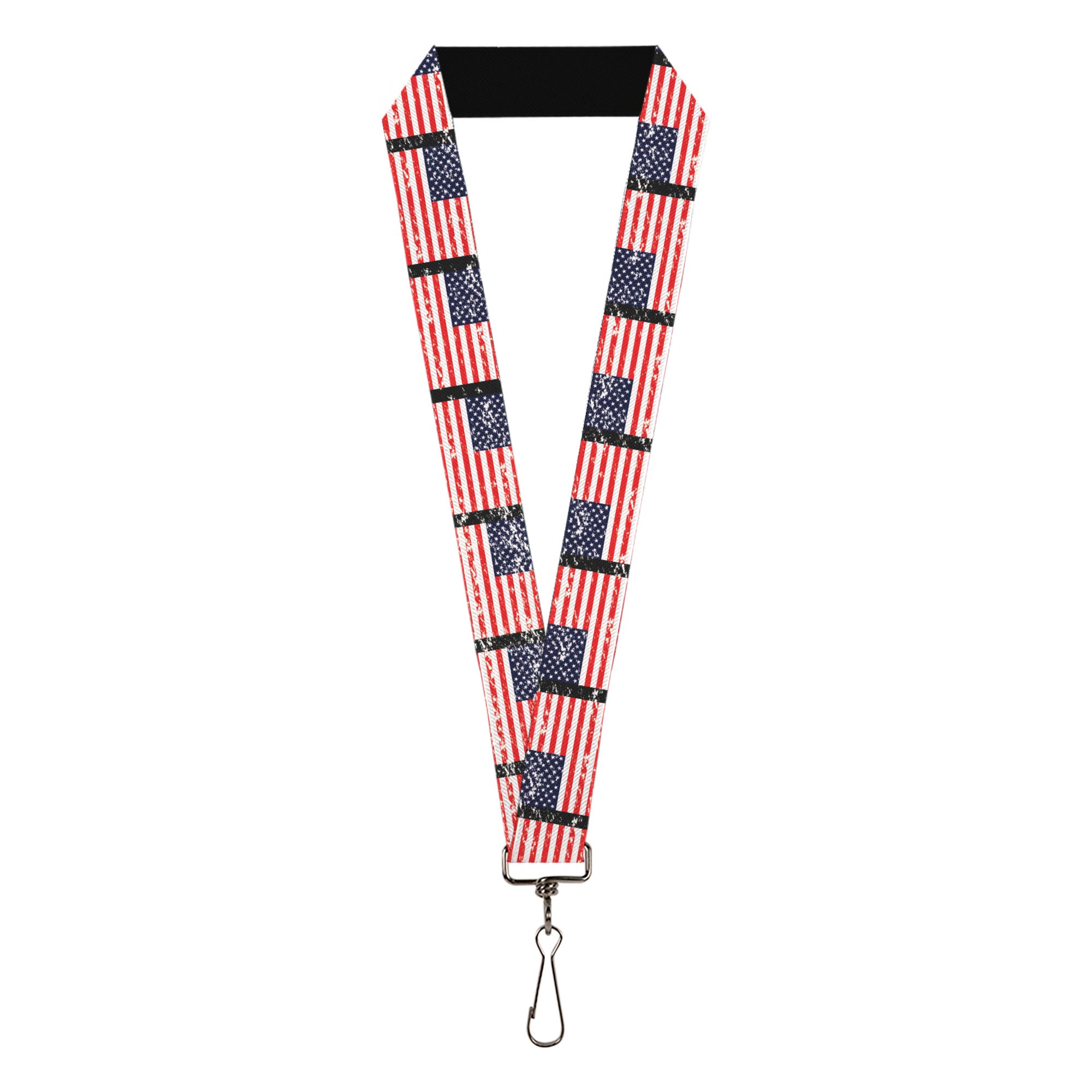 Lanyard - 1.0" - United States Flags Weathered Black Lanyards Buckle-Down