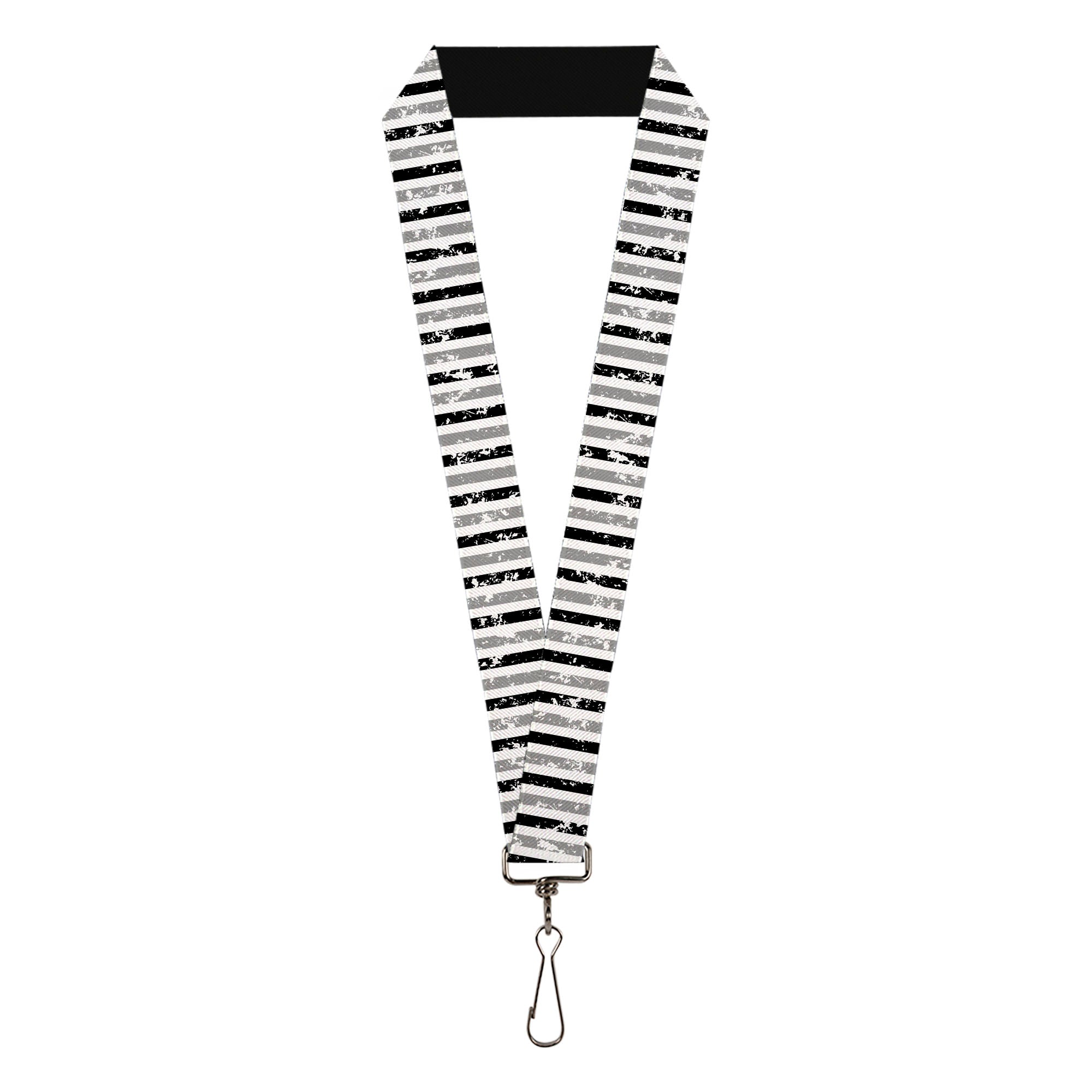 Lanyard - 1.0" - Vertical Stripes White Black Gray Lanyards Buckle-Down