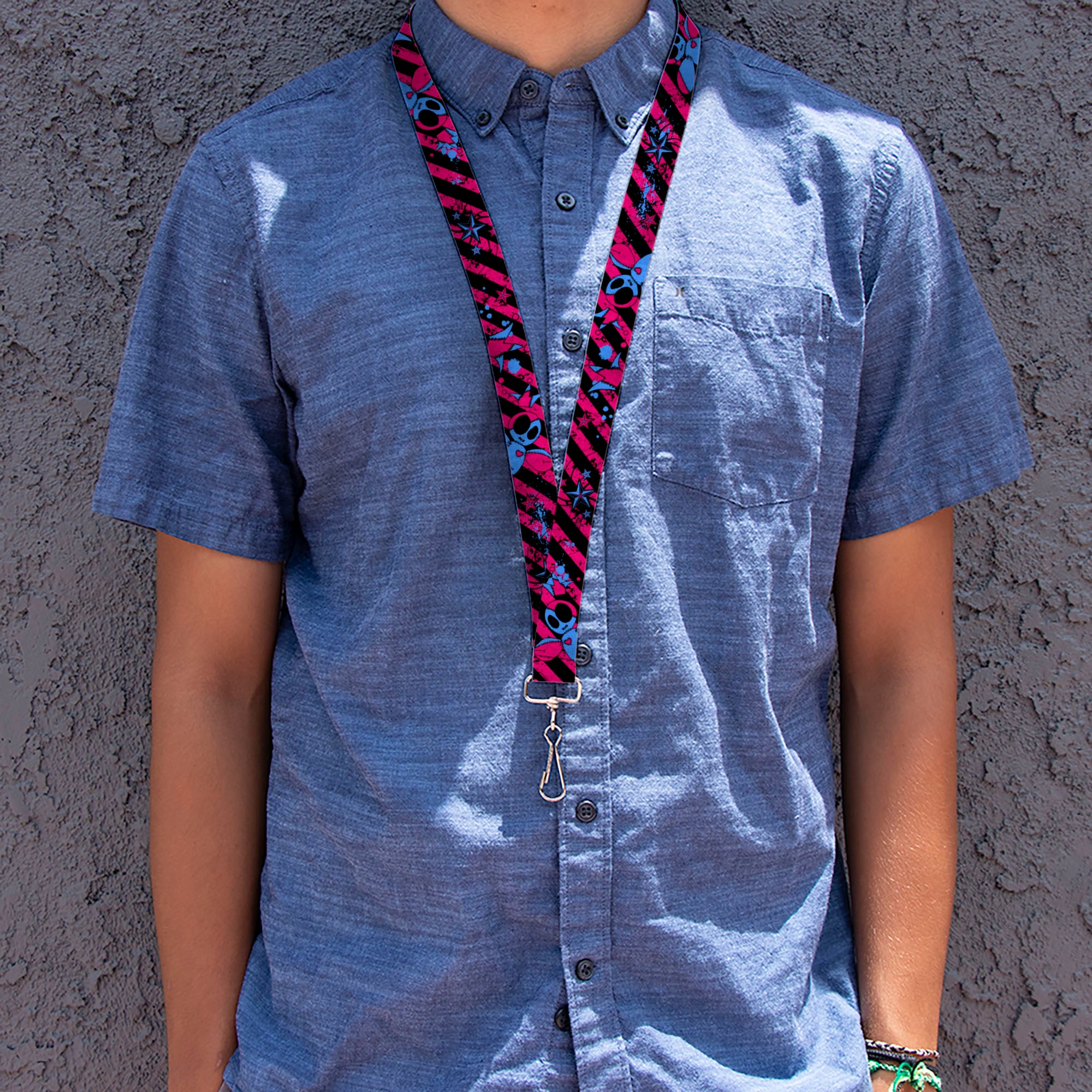 Lanyard - 1.0" - Voodoo Black Pink Blue Lanyards Buckle-Down