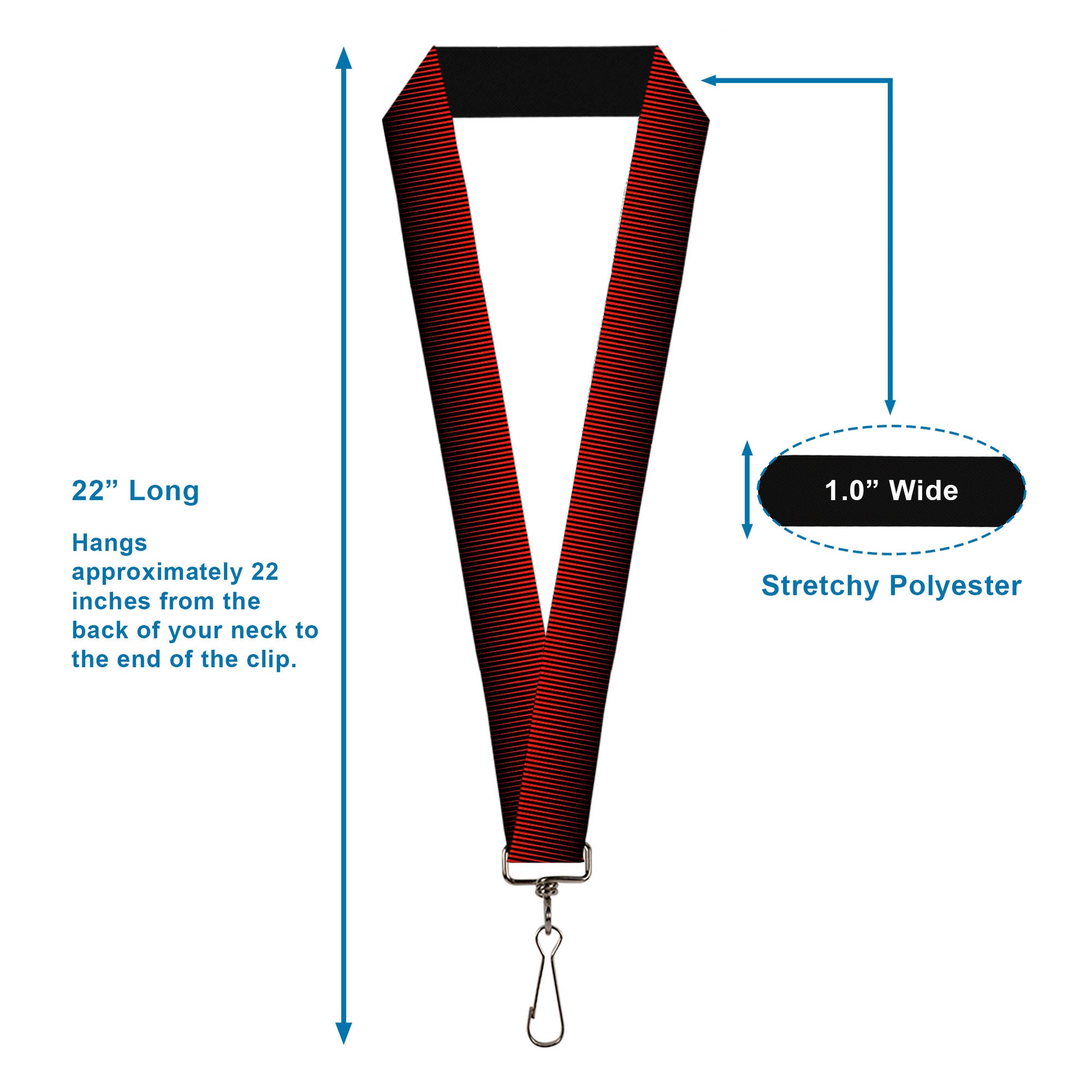 Lanyard - 1.0" - Vertical Stripes Transition Black Red Lanyards Buckle-Down