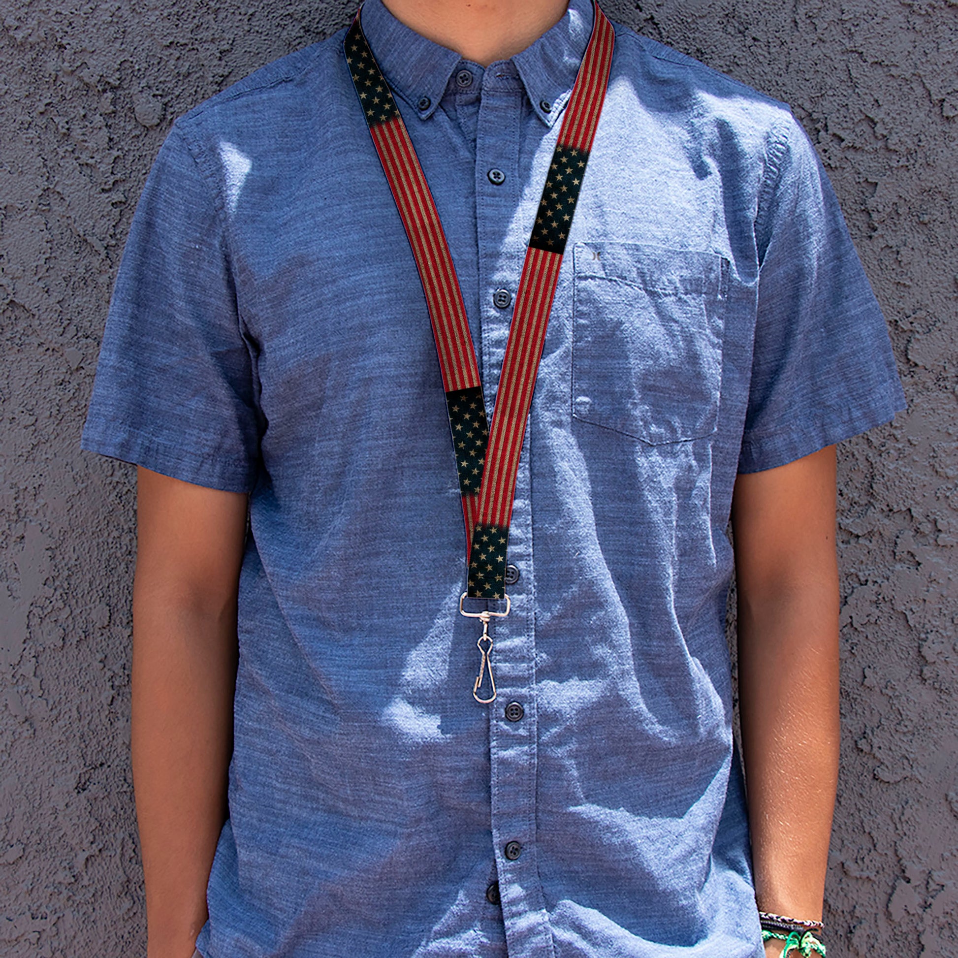 Lanyard - 1.0" - Vintage US Flag Stretch Lanyards Buckle-Down