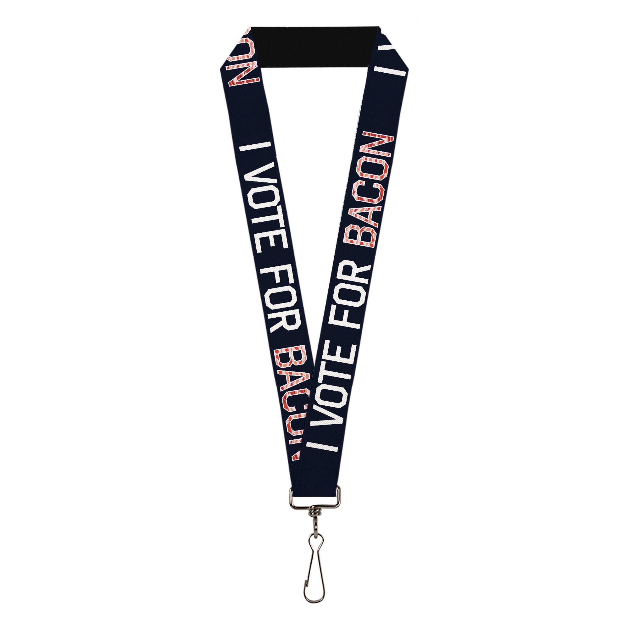 Lanyard - 1.0" - VOTE FOR BACON Black White Bacon Lanyards Buckle-Down