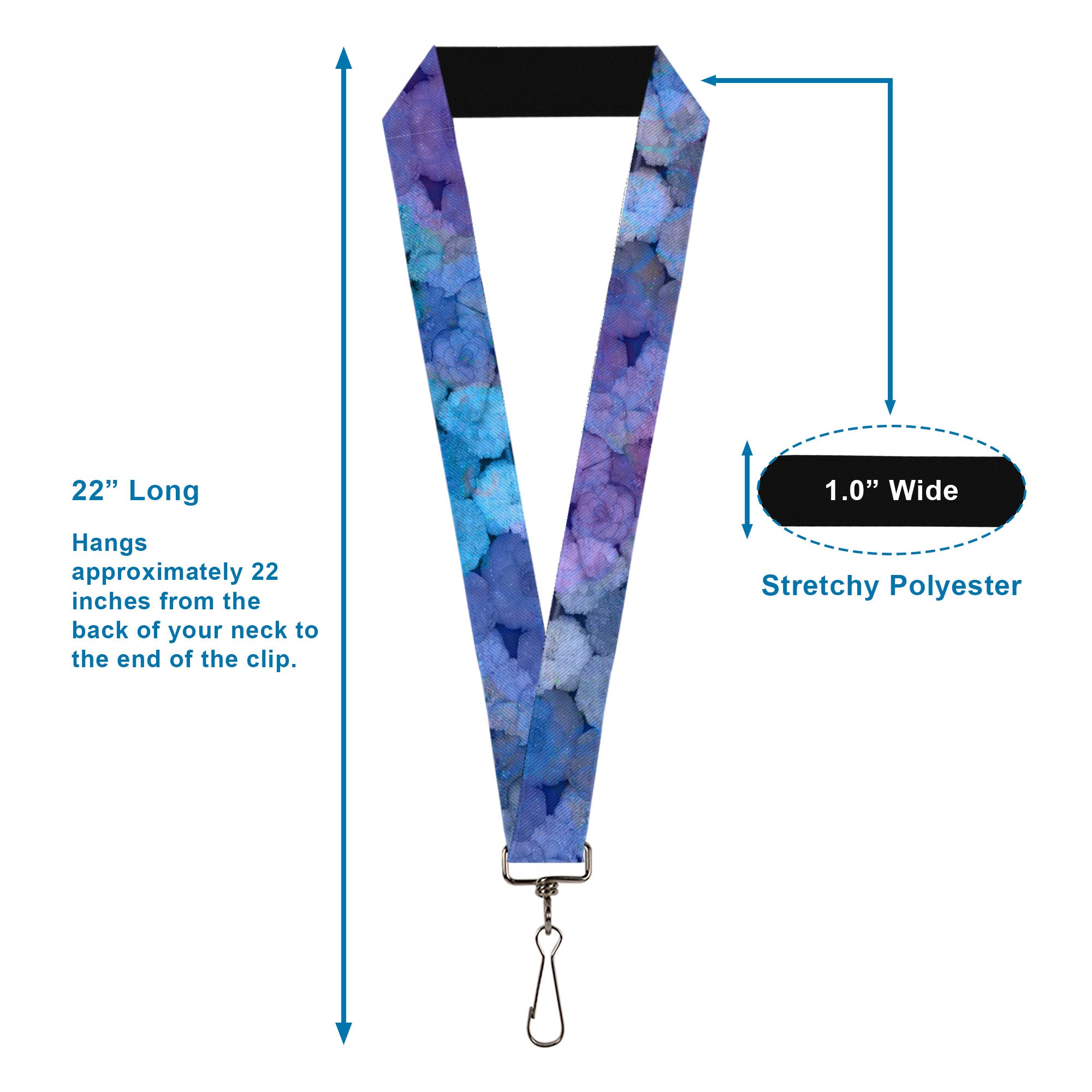 Lanyard - 1.0" - Vivid Floral Collage3 Blues Purples Lanyards Buckle-Down