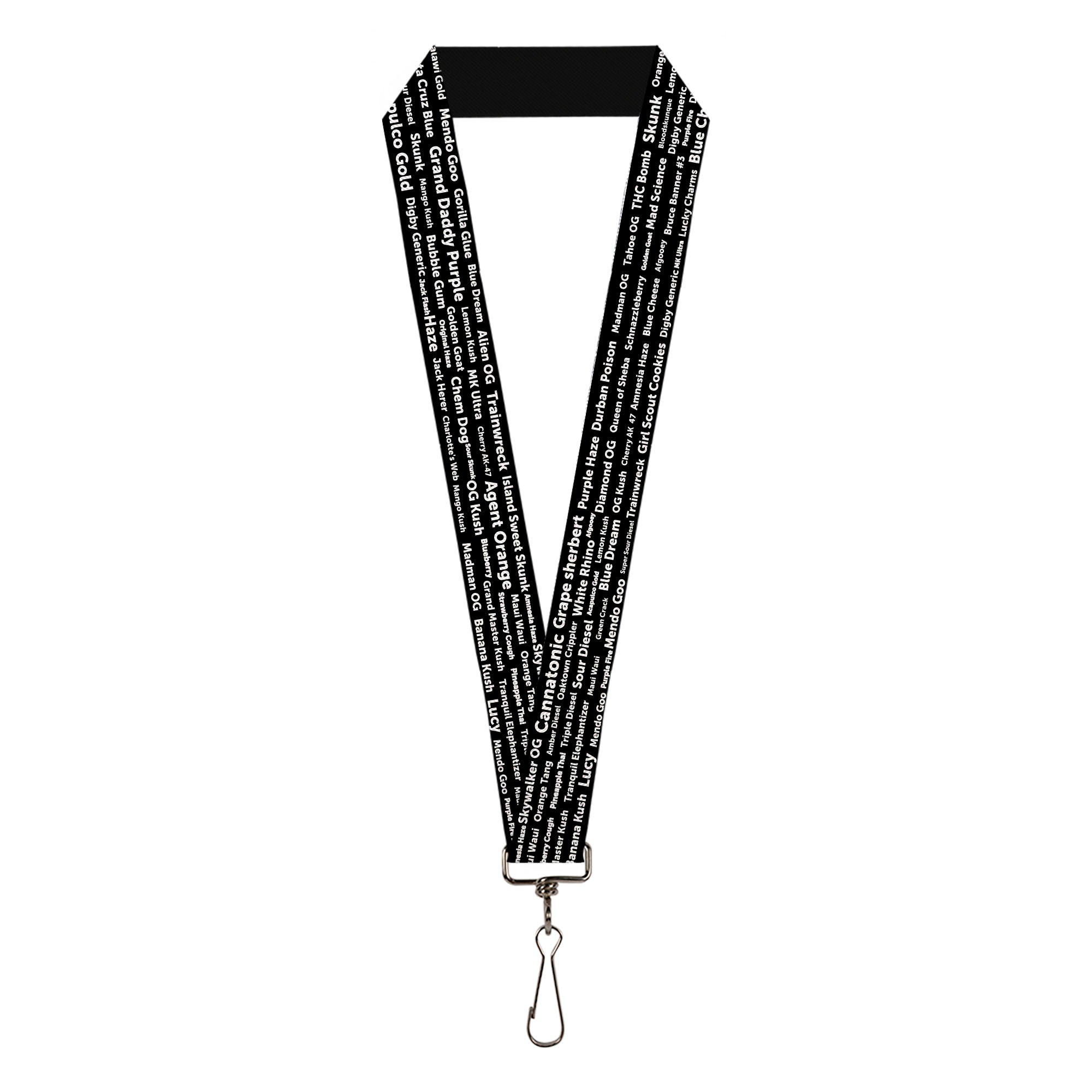 Buckle-Down Lanyard - Verbiage Marijuana Strains Black/White Lanyards Buckle-Down