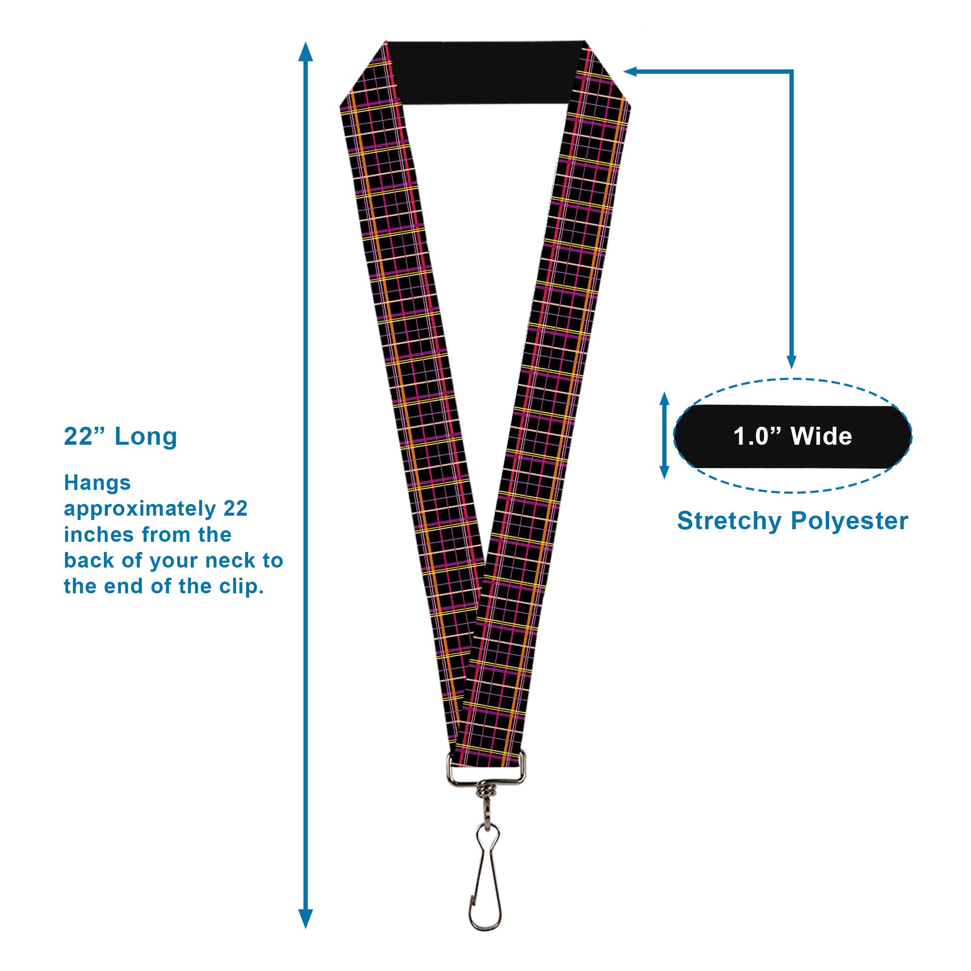 Lanyard - 1.0" - Wire Grid Black Orange Purple Lanyards Buckle-Down