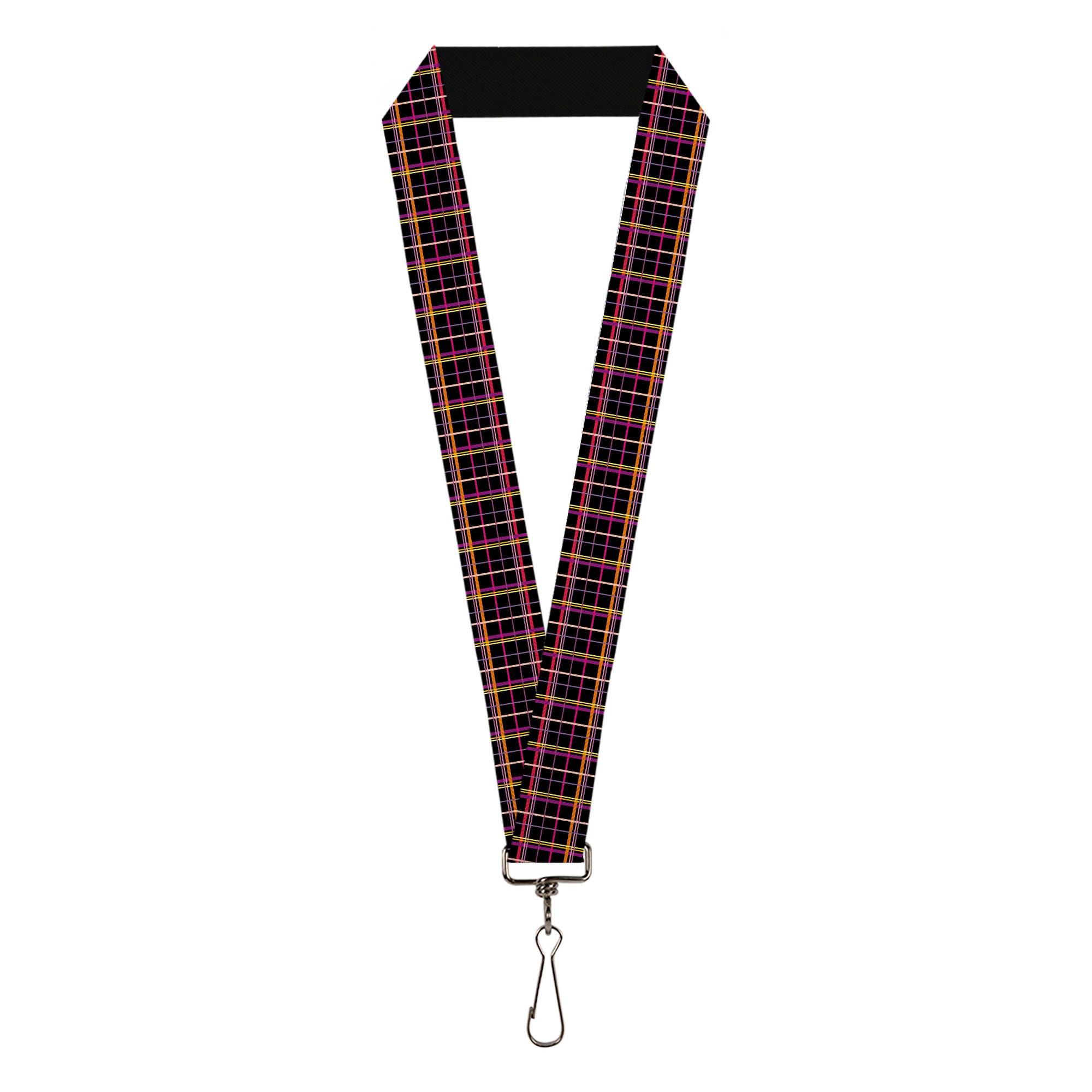 Lanyard - 1.0" - Wire Grid Black Orange Purple Lanyards Buckle-Down