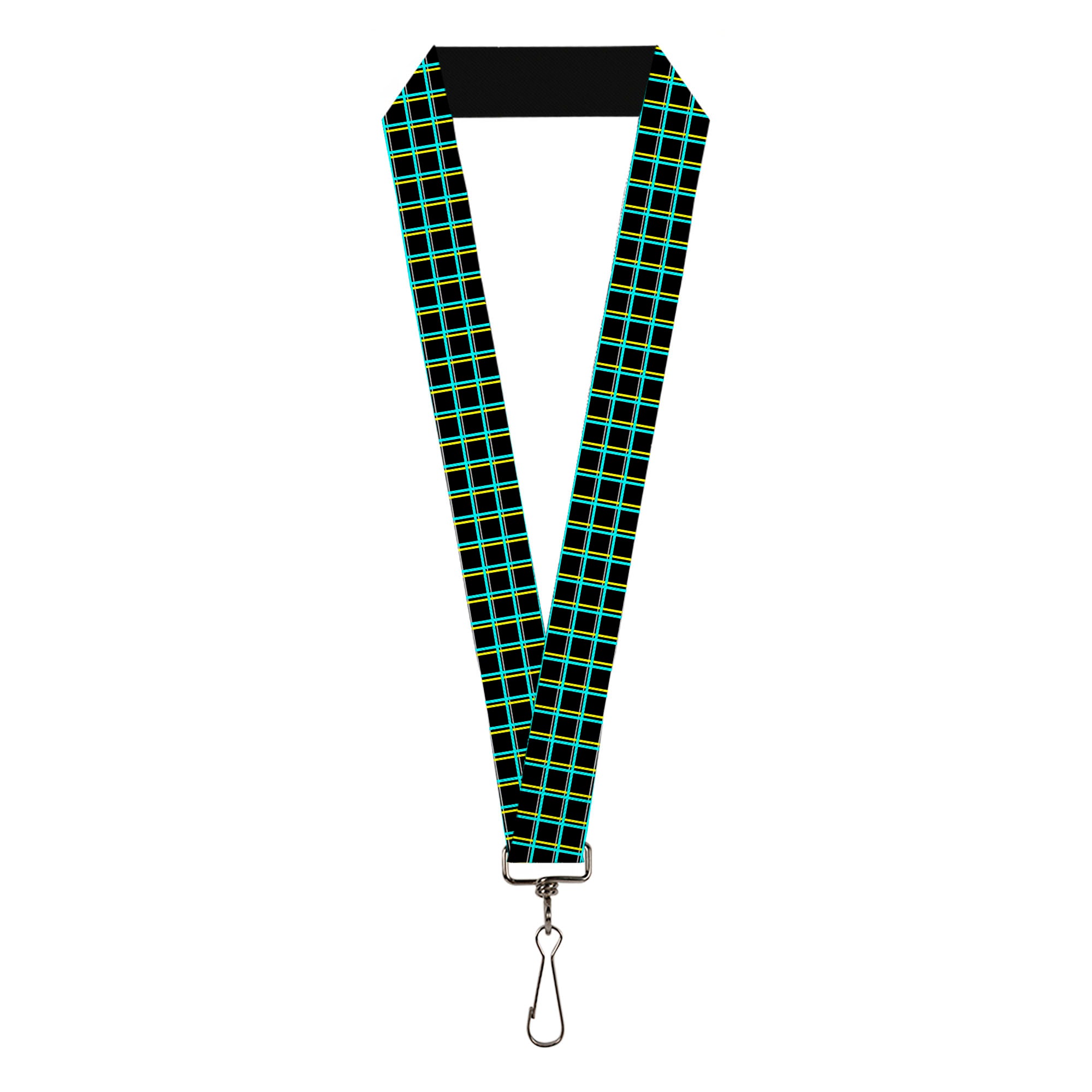 Lanyard - 1.0" - Wire Grid Black Turquoise Yellow Lanyards Buckle-Down