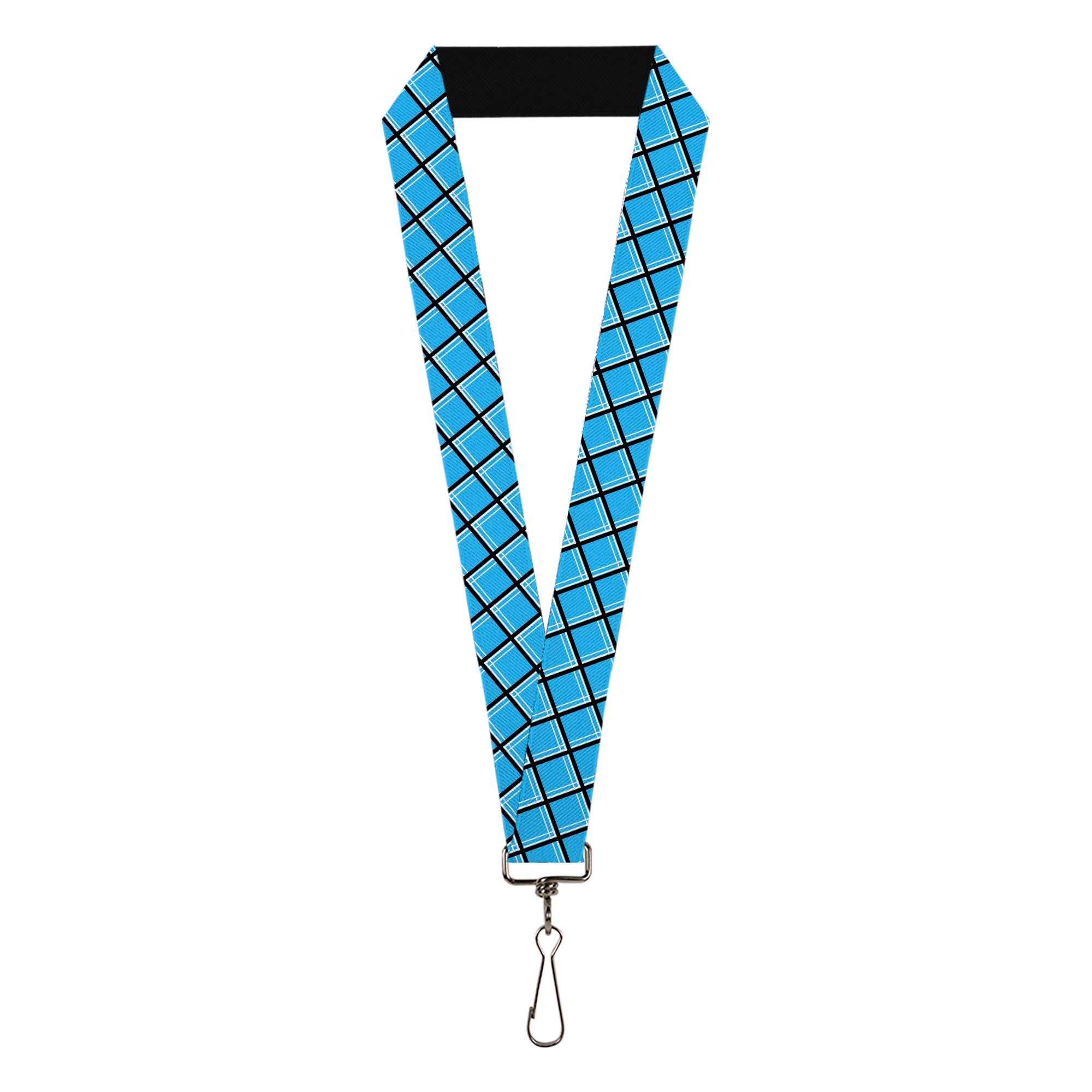 Lanyard - 1.0" - Wire Grid Baby Blue Black White Lanyards Buckle-Down