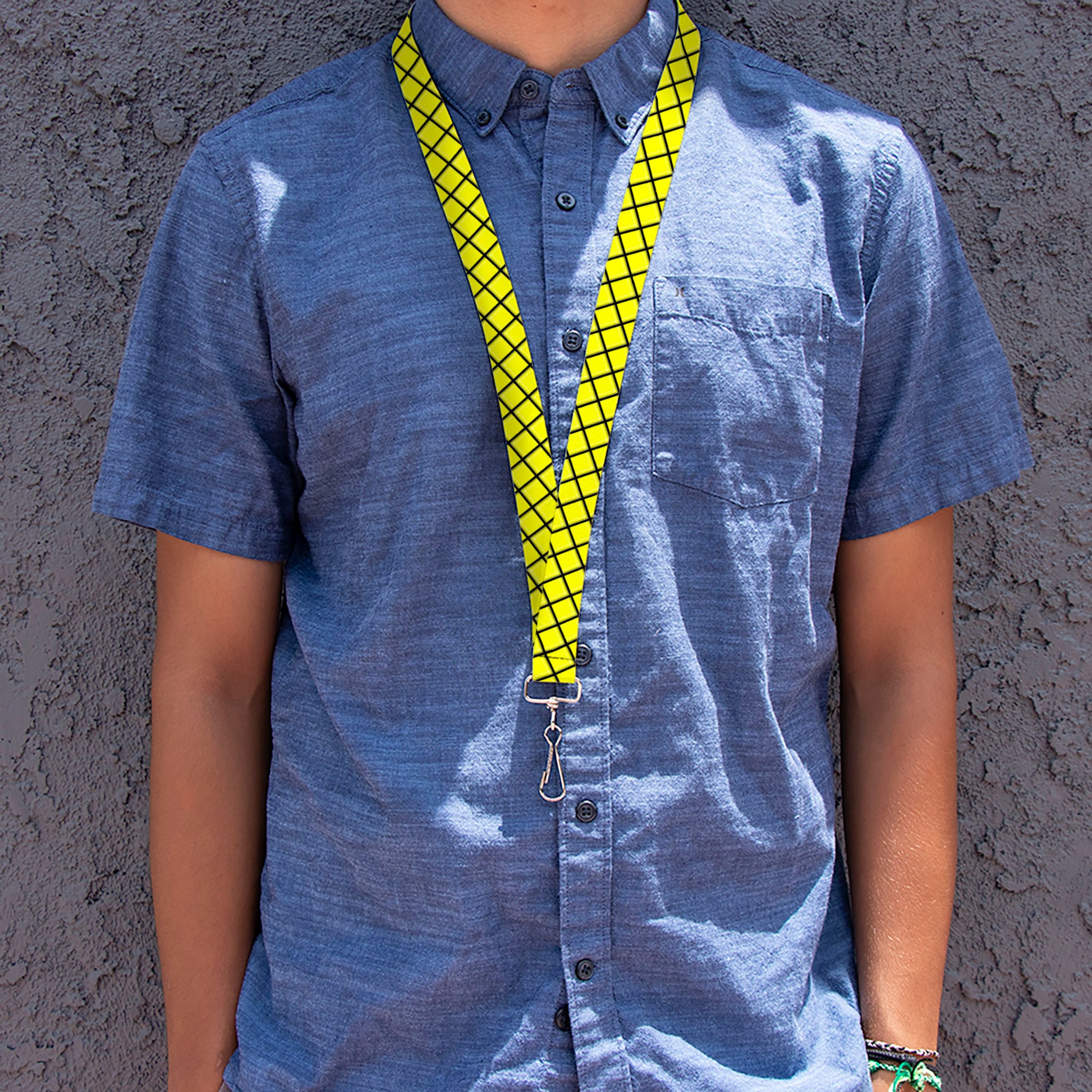 Lanyard - 1.0" - Wire Grid Yellow Black Gray Lanyards Buckle-Down