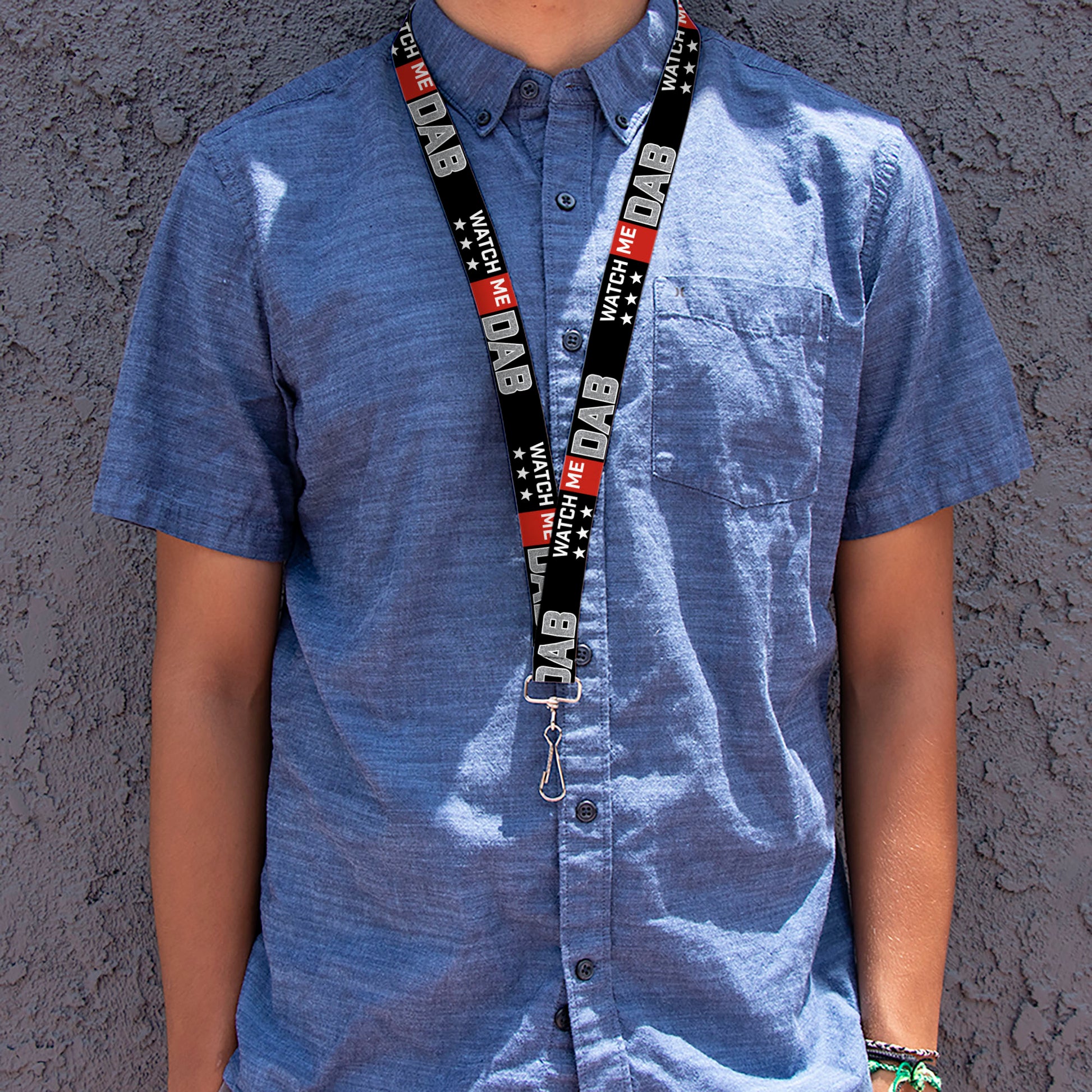 Lanyard - 1.0" - WATCH ME DAB Stars Black Red White Crackle Gray Lanyards Buckle-Down