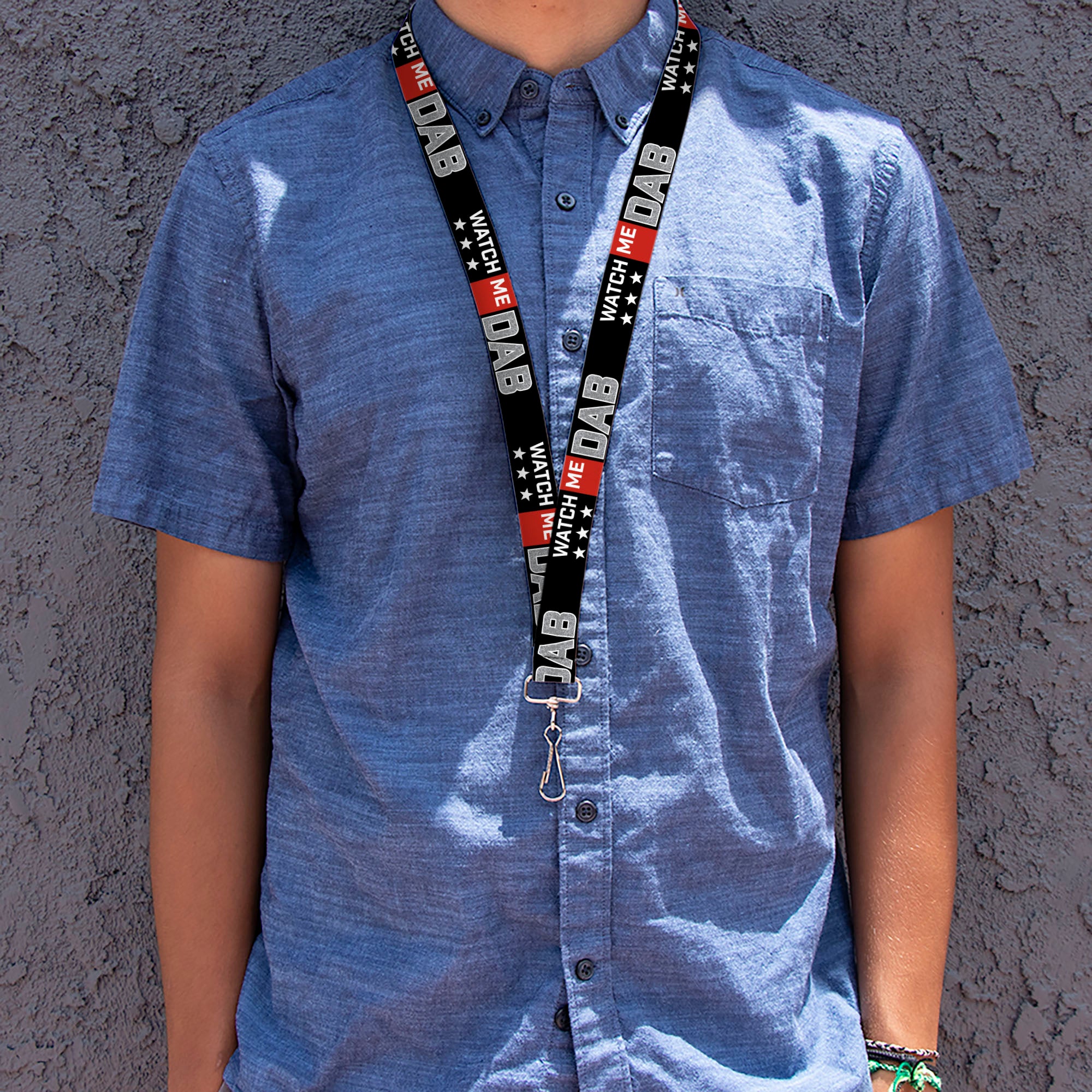 Lanyard - 1.0" - WATCH ME DAB Stars Black Red White Crackle Gray Lanyards Buckle-Down