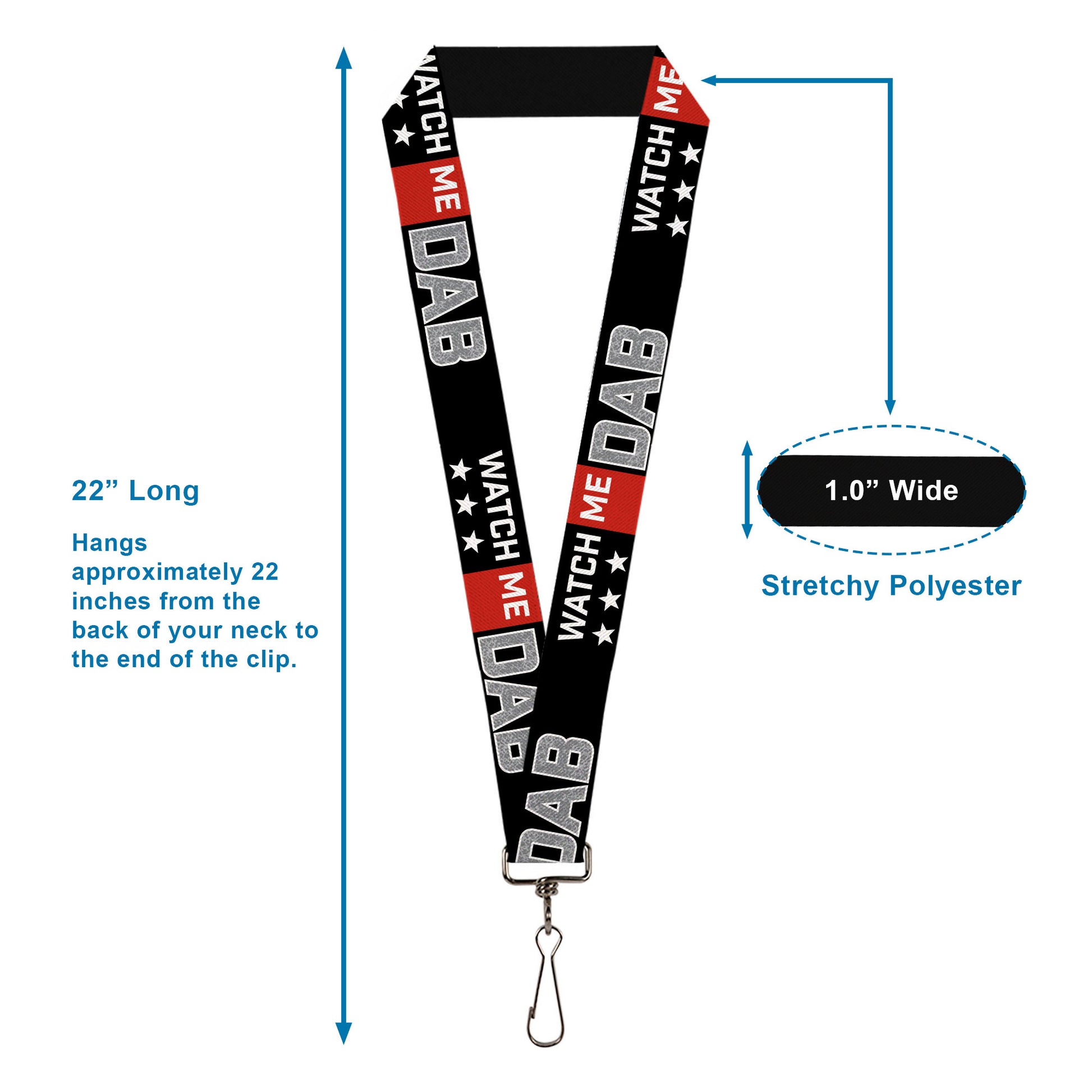Lanyard - 1.0" - WATCH ME DAB Stars Black Red White Crackle Gray Lanyards Buckle-Down