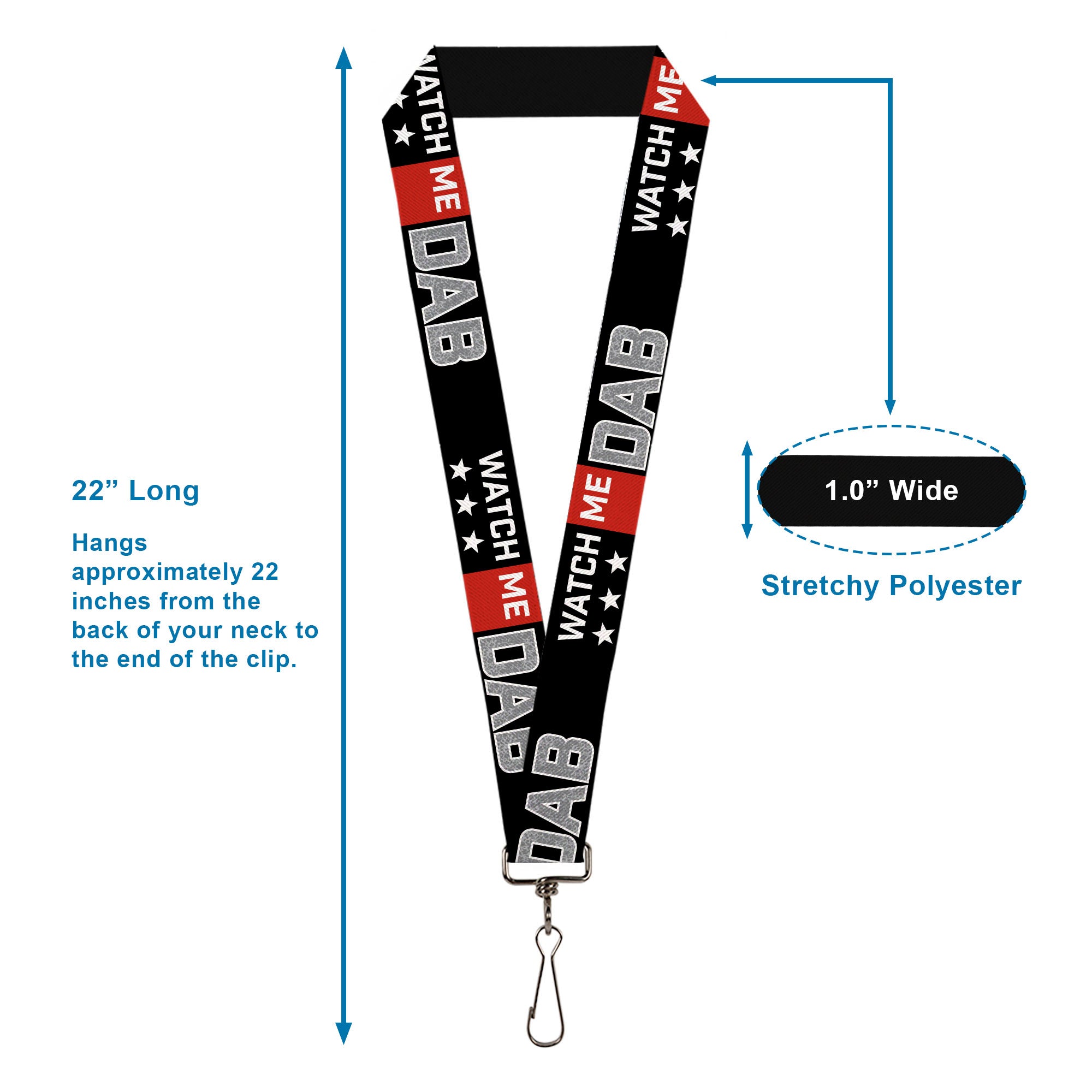 Lanyard - 1.0" - WATCH ME DAB Stars Black Red White Crackle Gray Lanyards Buckle-Down