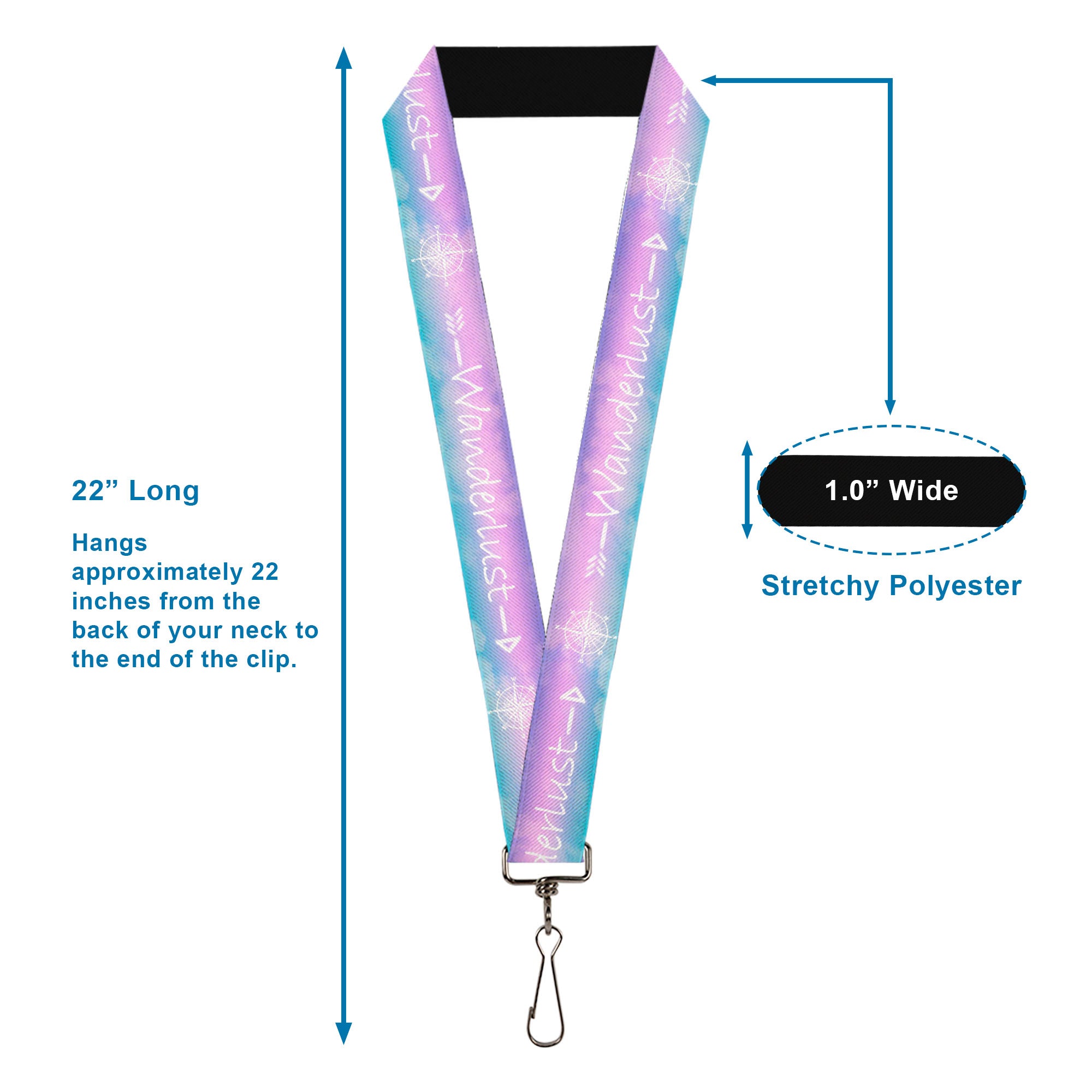 Lanyard - 1.0" - WANDERLUST/Compass Pastels Purple/Pink/Blue/White Lanyards Buckle-Down