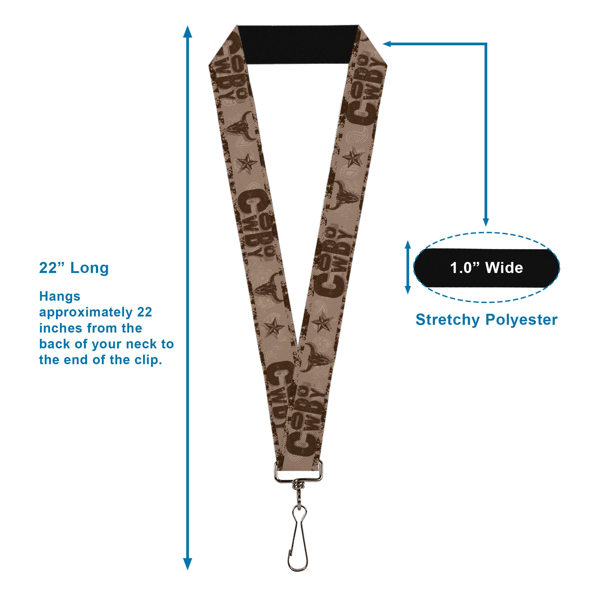 Lanyard - 1.0" - Western COWBOY Icons Collage Tan Browns Lanyards Buckle-Down