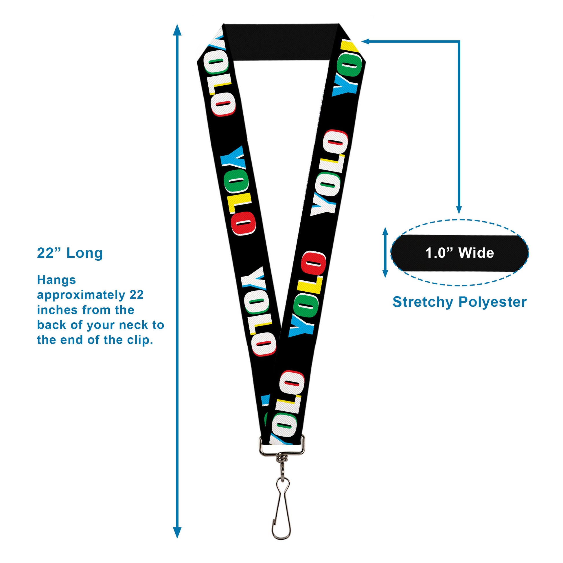 Lanyard - 1.0" - YOLO Black Multi Color Lanyards Buckle-Down
