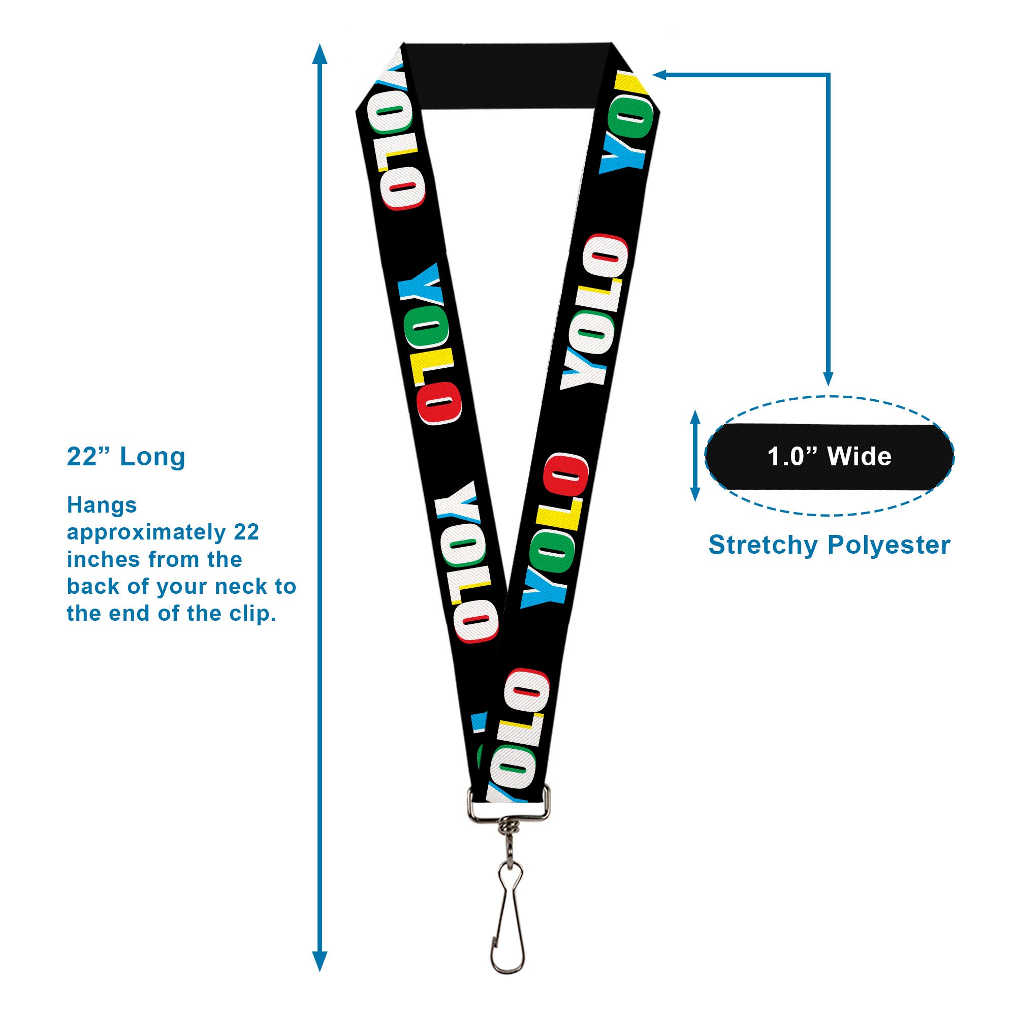 Lanyard - 1.0" - YOLO Black Multi Color Lanyards Buckle-Down