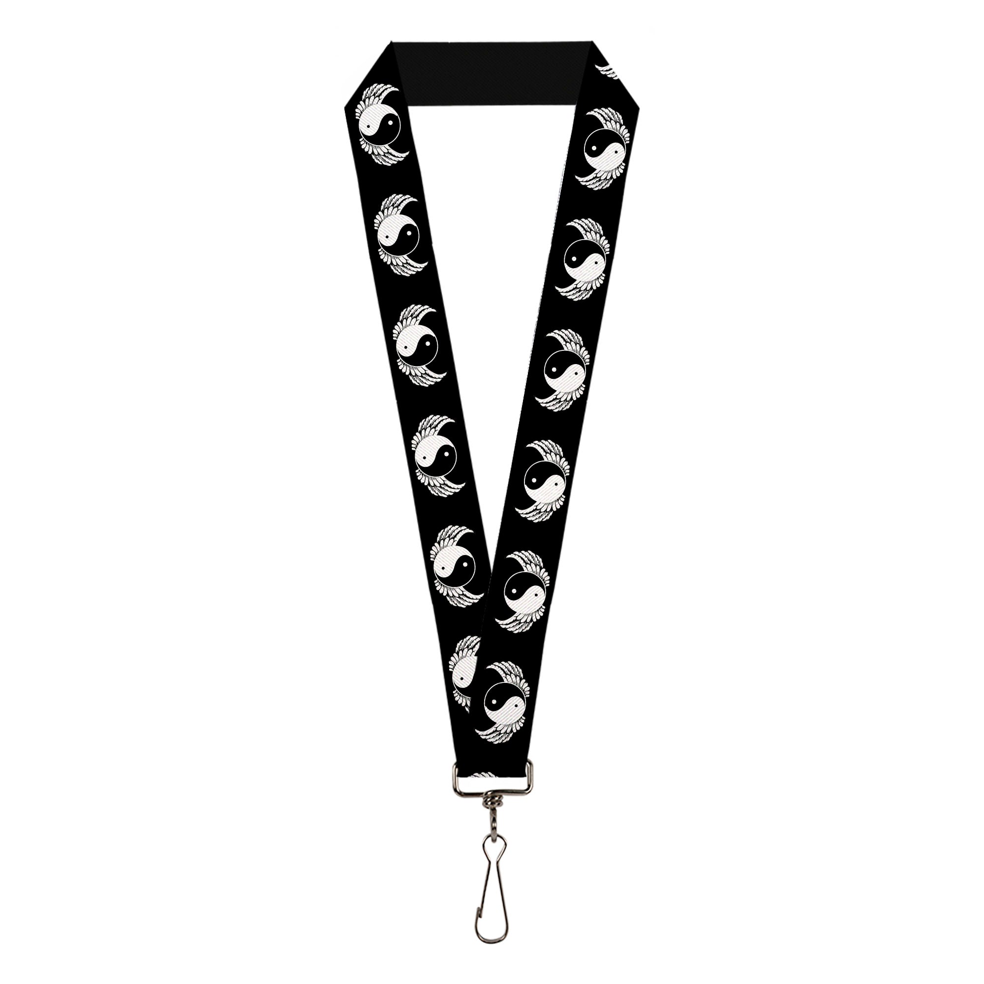 Lanyard - 1.0" - Yin Yang w Wings Black White Lanyards Buckle-Down