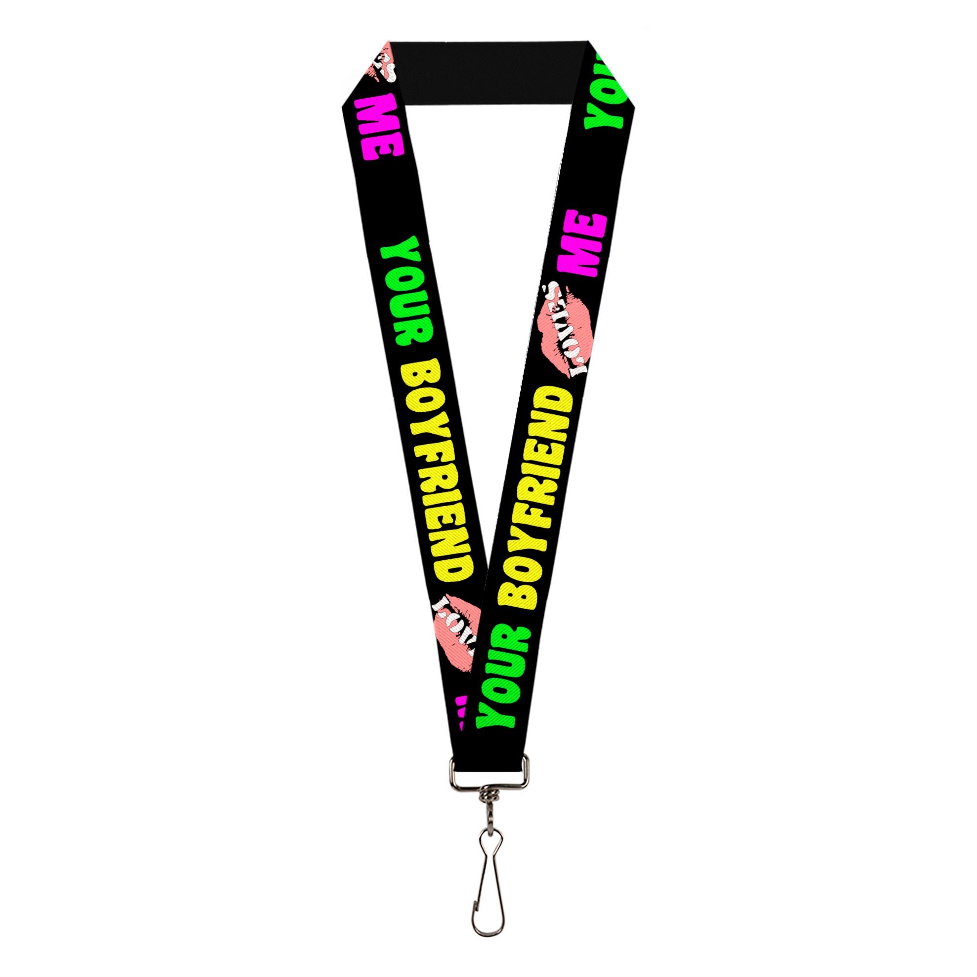 Lanyard - 1.0" - YOUR BOYFRIEND LOVES ME w Kiss Black Neon Lanyards Buckle-Down