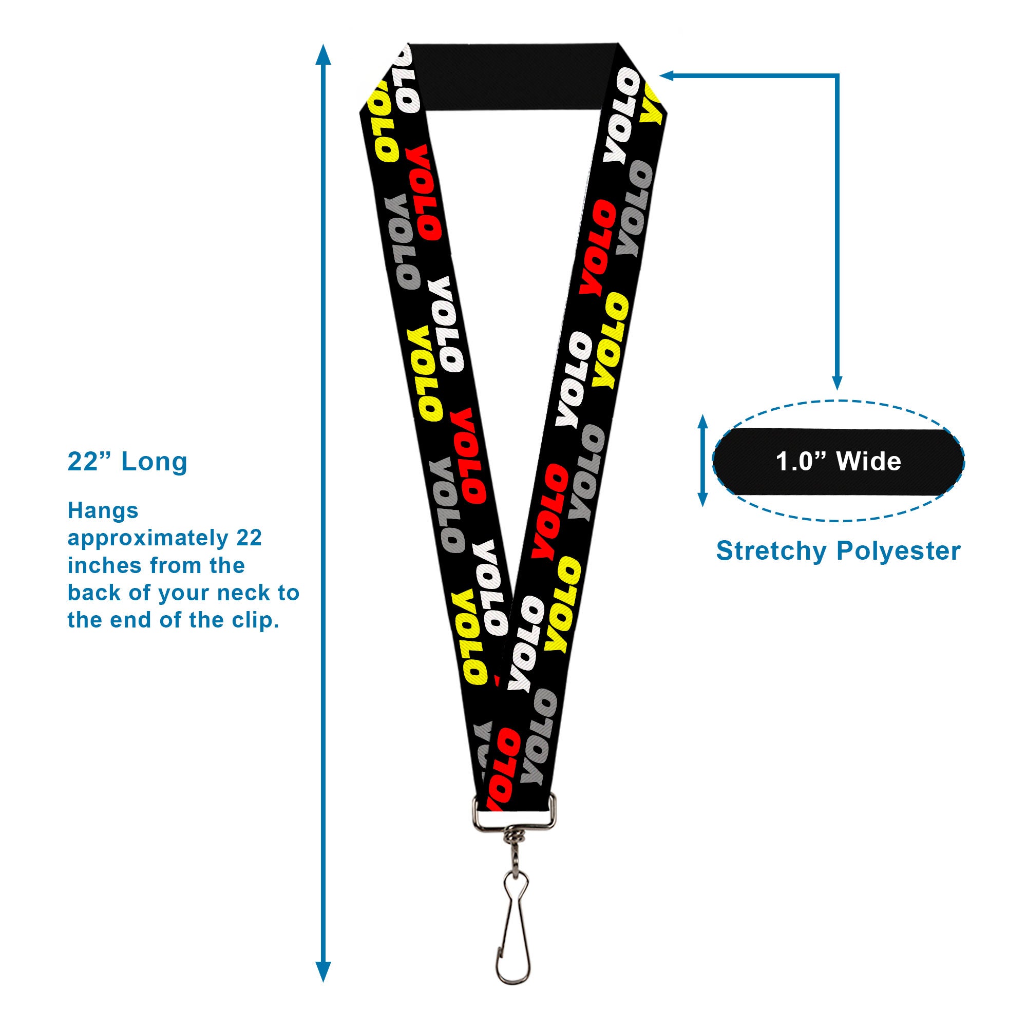 Lanyard - 1.0" - YOLO2 Black Red White Gray Yellow Lanyards Buckle-Down