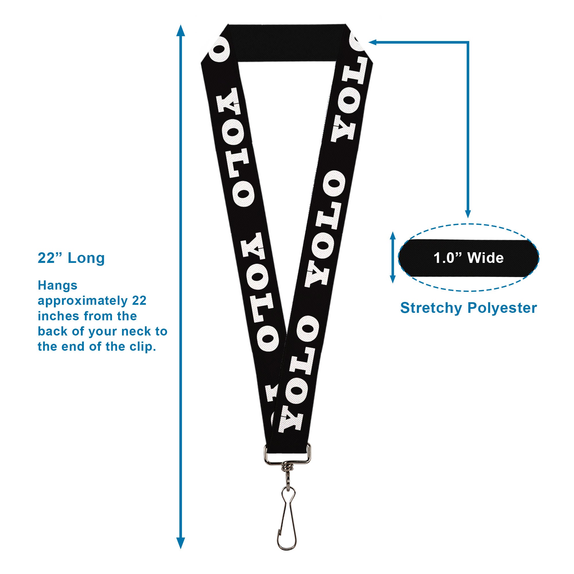 Lanyard - 1.0" - YOLO Bold Black White Lanyards Buckle-Down