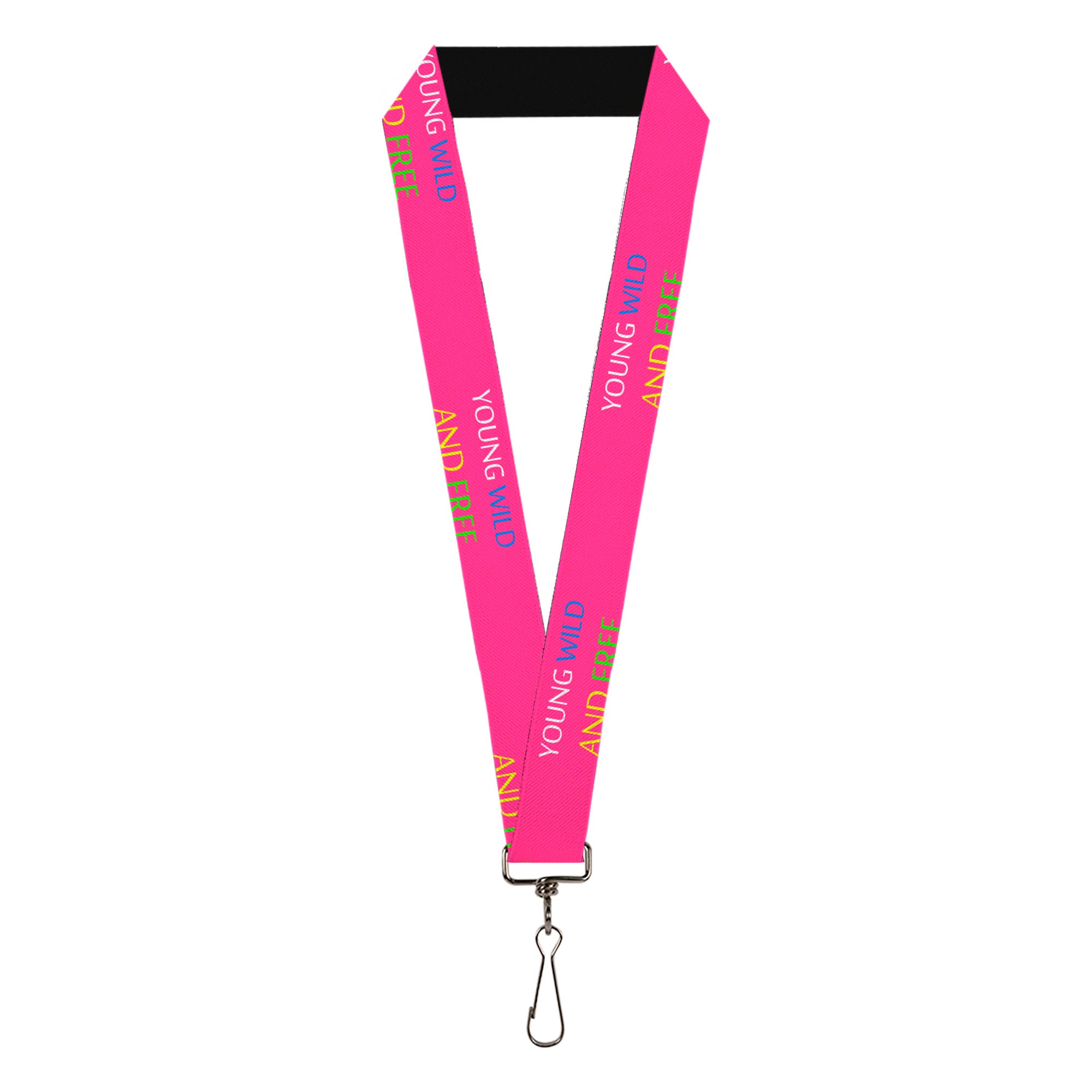 Lanyard - 1.0" - YOUNG WILD AND FREE Pink White Blue Yellow Green Lanyards Buckle-Down