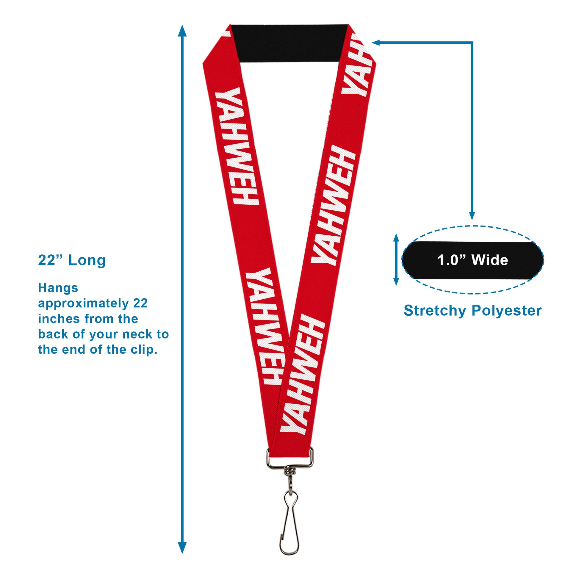 Lanyard - 1.0" - YAHWEH Text Red White Lanyards Buckle-Down
