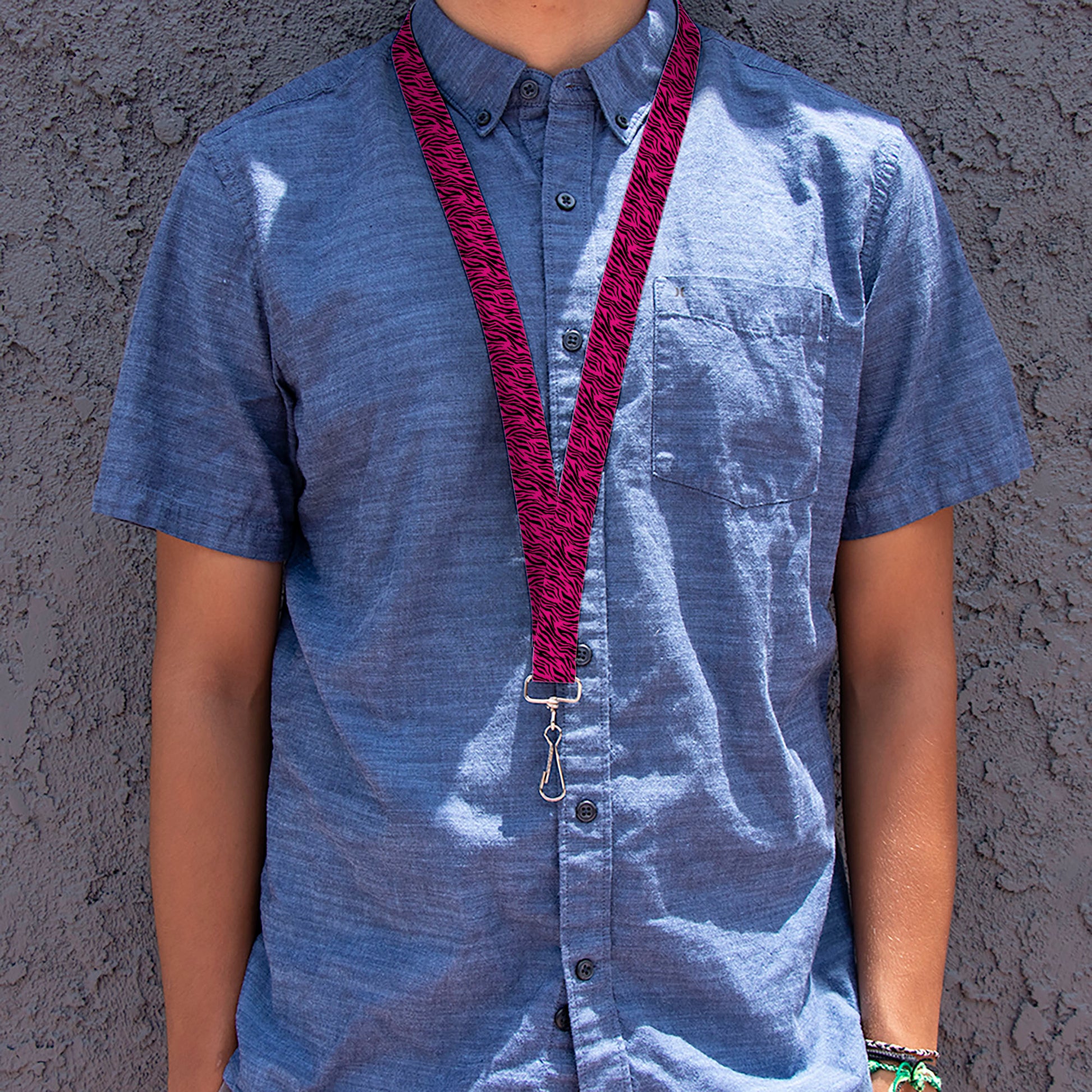 Lanyard - 1.0" - Zebra 2 Fuchsia Pink Lanyards Buckle-Down