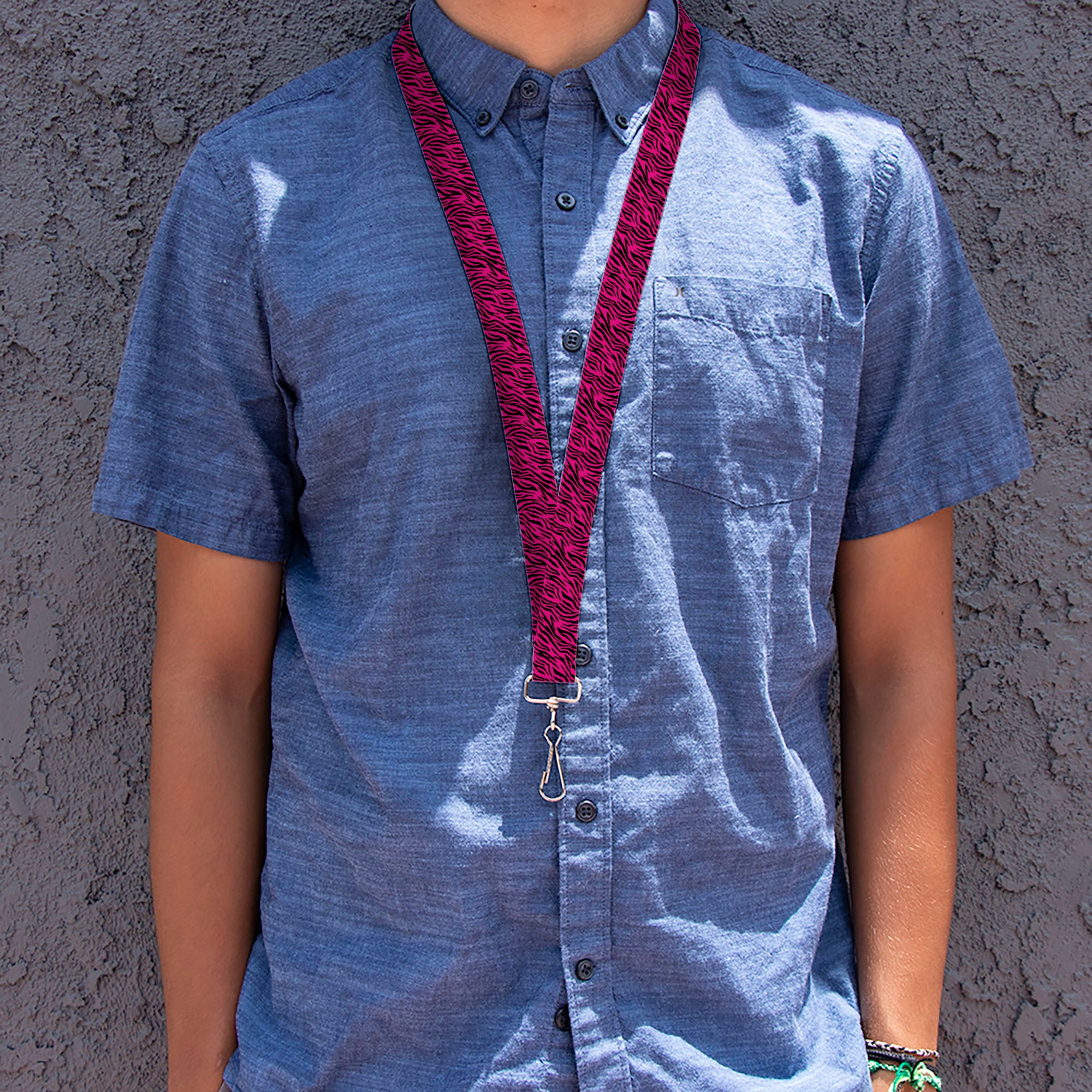 Lanyard - 1.0" - Zebra 2 Fuchsia Pink Lanyards Buckle-Down