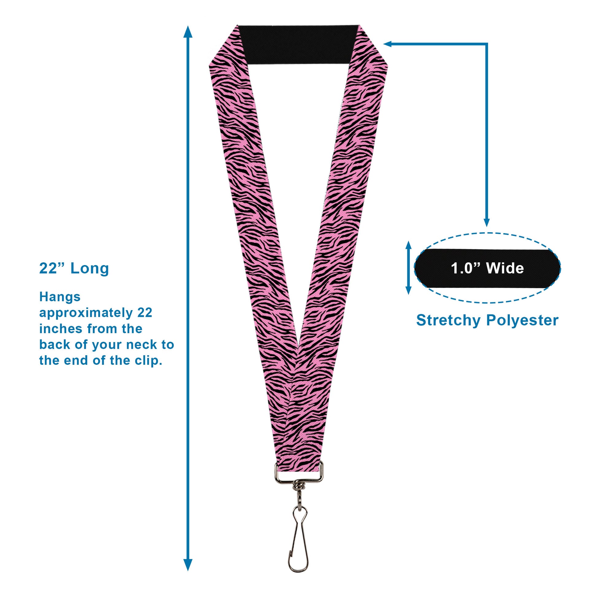 Lanyard - 1.0" - Zebra 2 Baby Pink Lanyards Buckle-Down