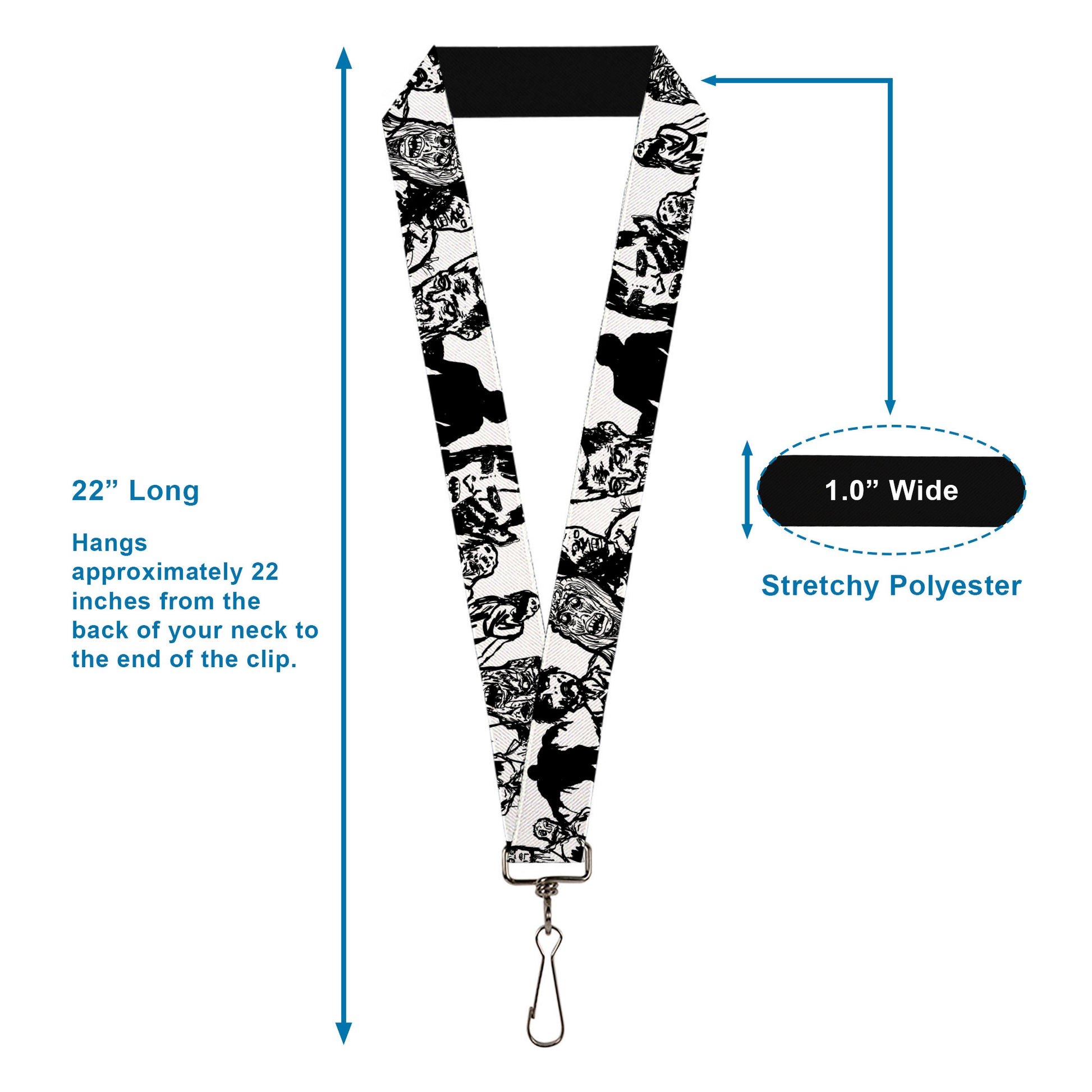 Lanyard - 1.0" - Zombies White Black Lanyards Buckle-Down
