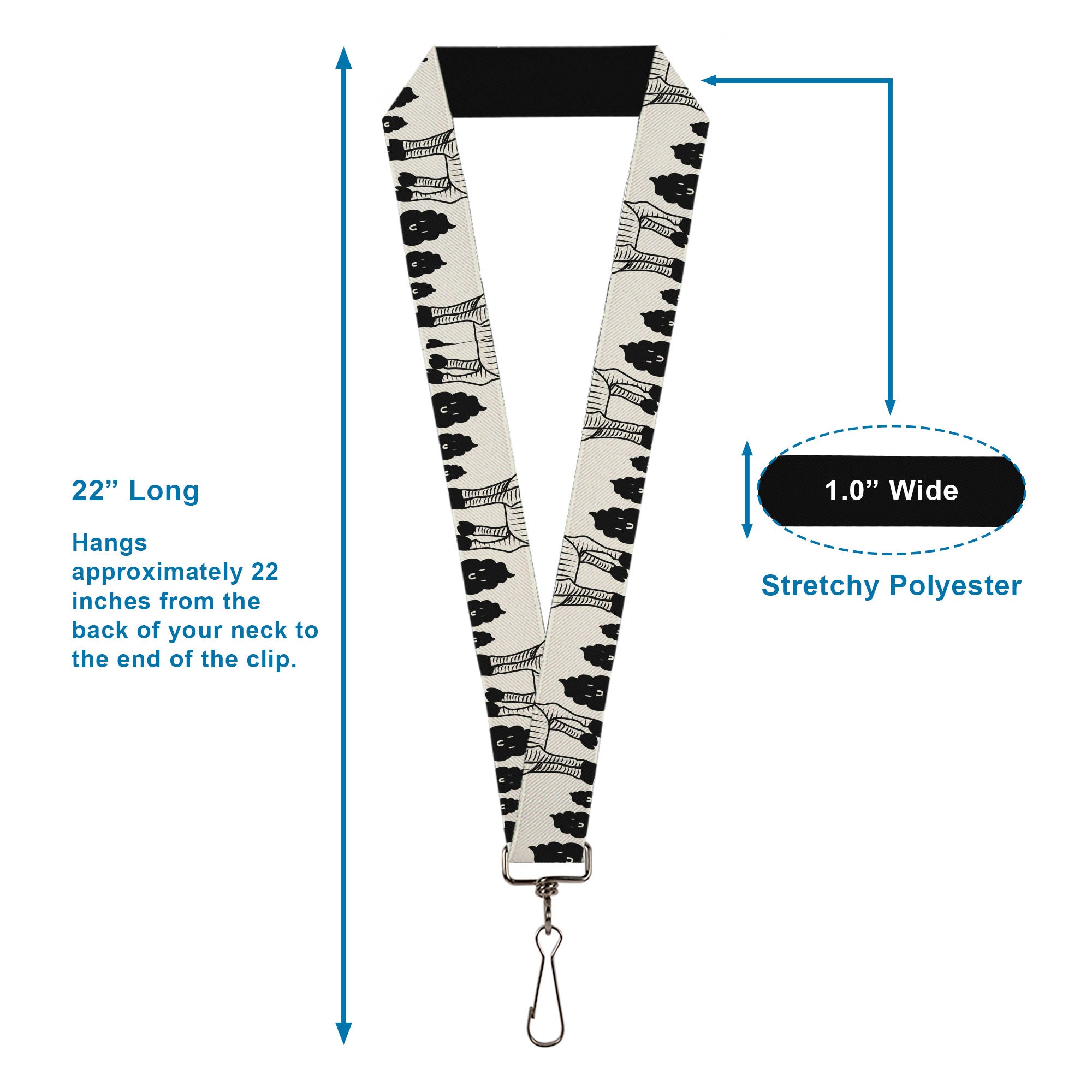 Lanyard - 1.0" - Zebra Poops Off-White Black Lanyards Buckle-Down