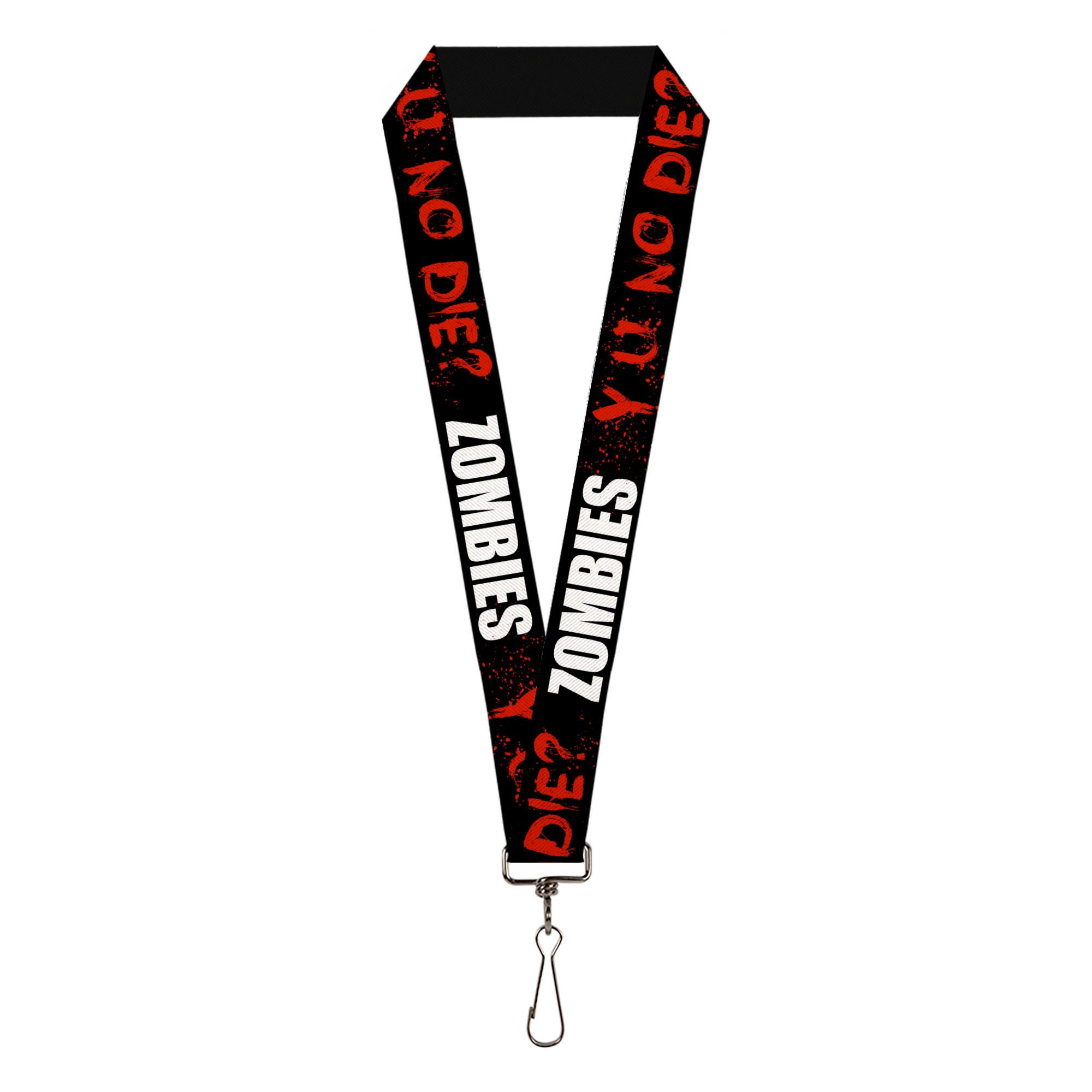 Lanyard - 1.0" - Zombies Y U NO DIE Black White Red Lanyards Buckle-Down