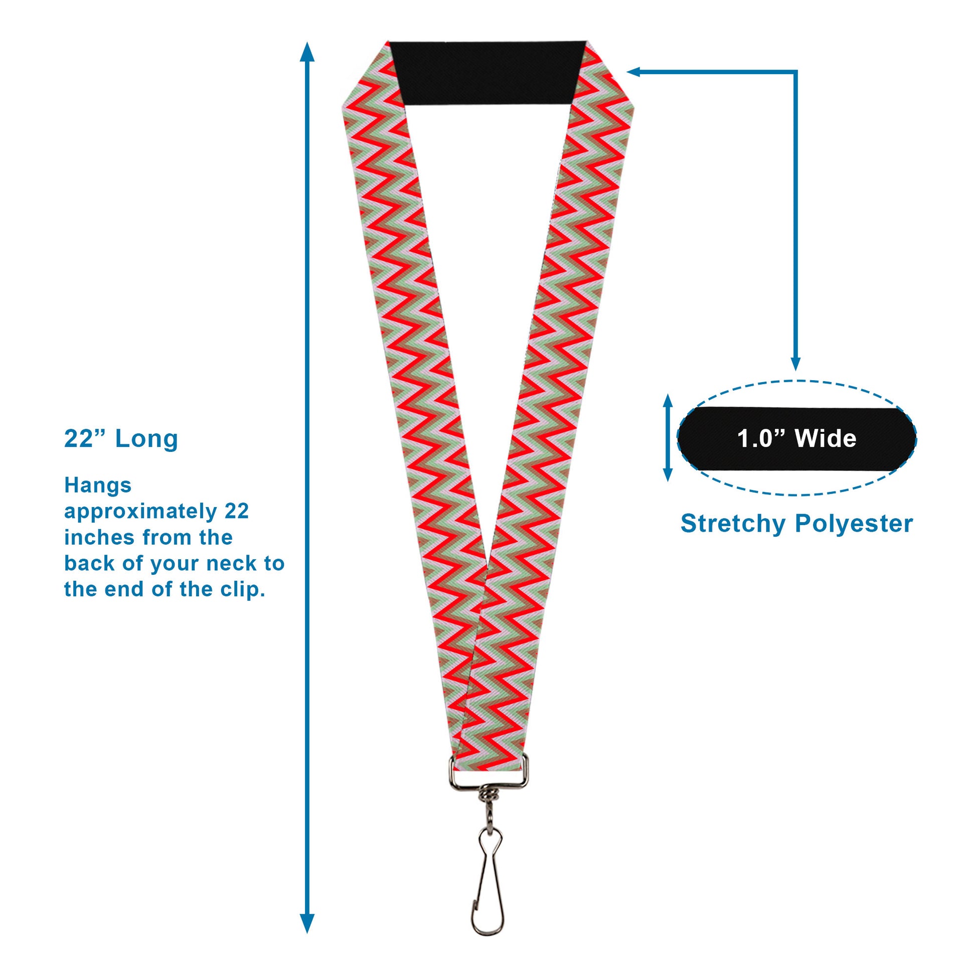 Lanyard - 1.0" - Zig Zag White Tan Gray Red Lanyards Buckle-Down