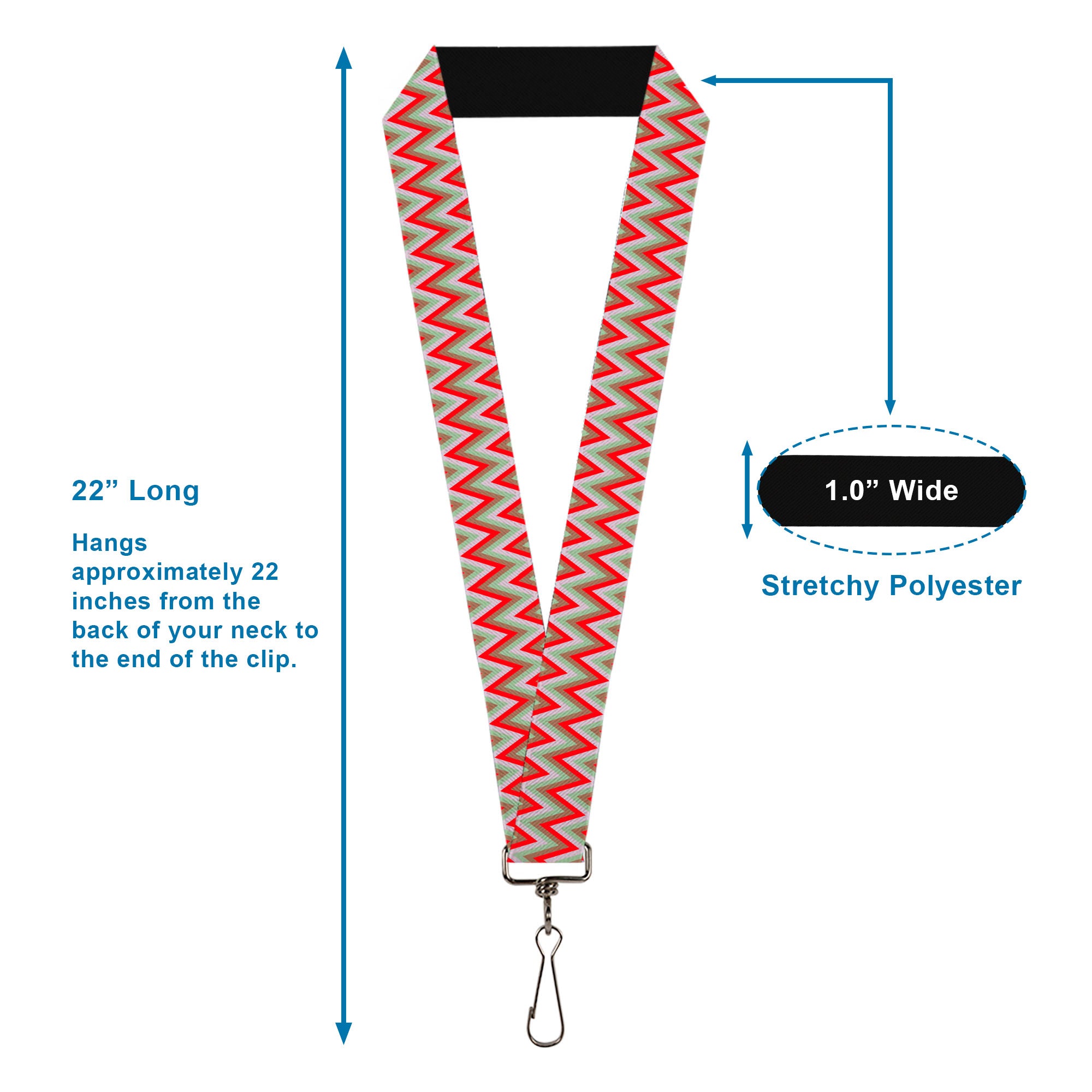 Lanyard - 1.0" - Zig Zag White Tan Gray Red Lanyards Buckle-Down