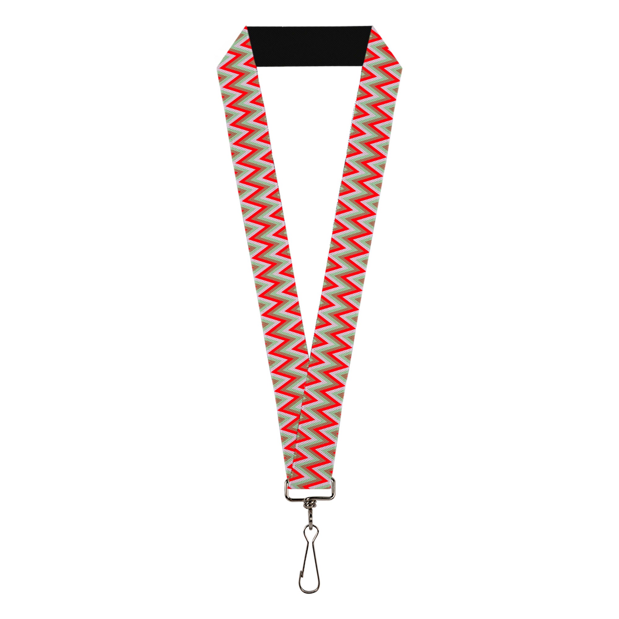 Lanyard - 1.0" - Zig Zag White Tan Gray Red Lanyards Buckle-Down